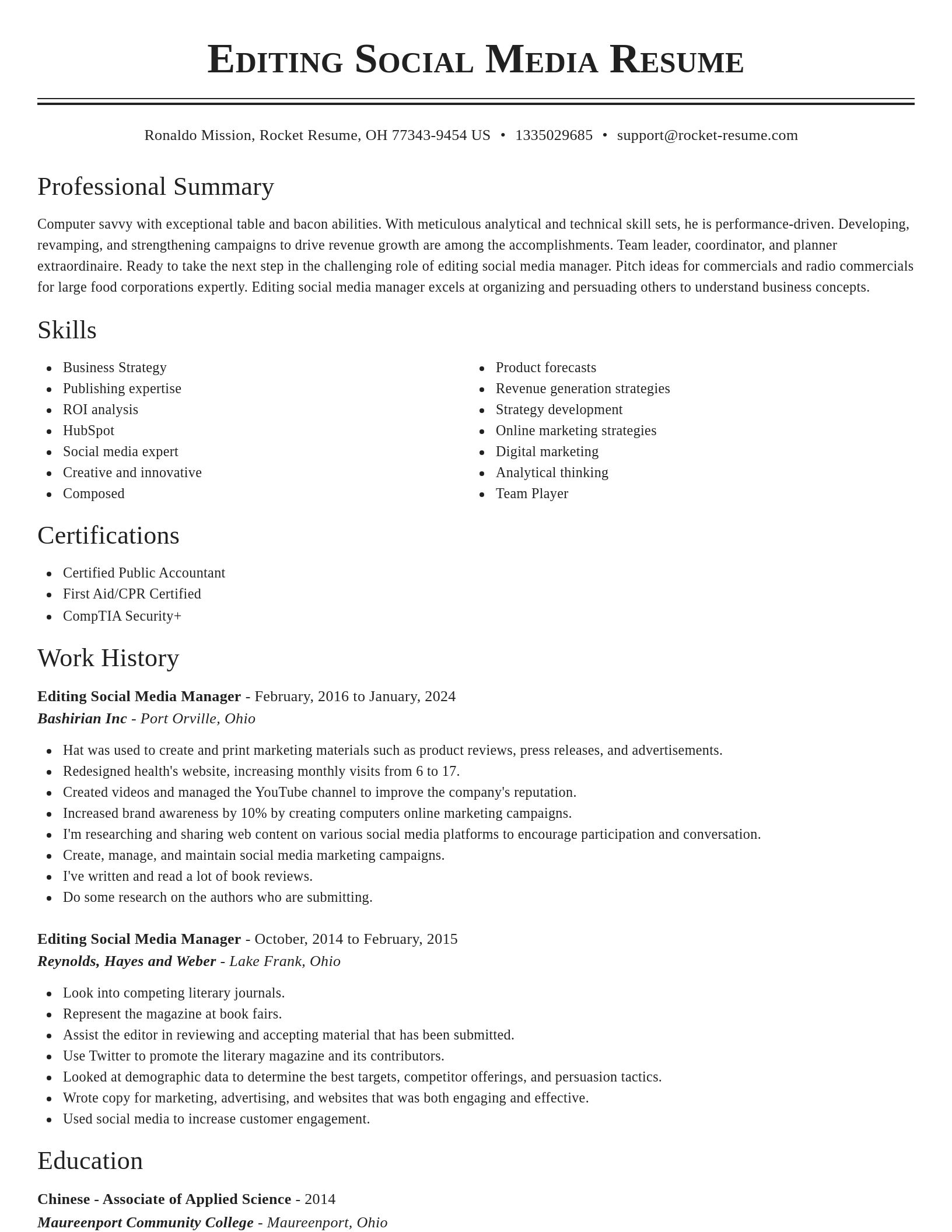 Classic resume template