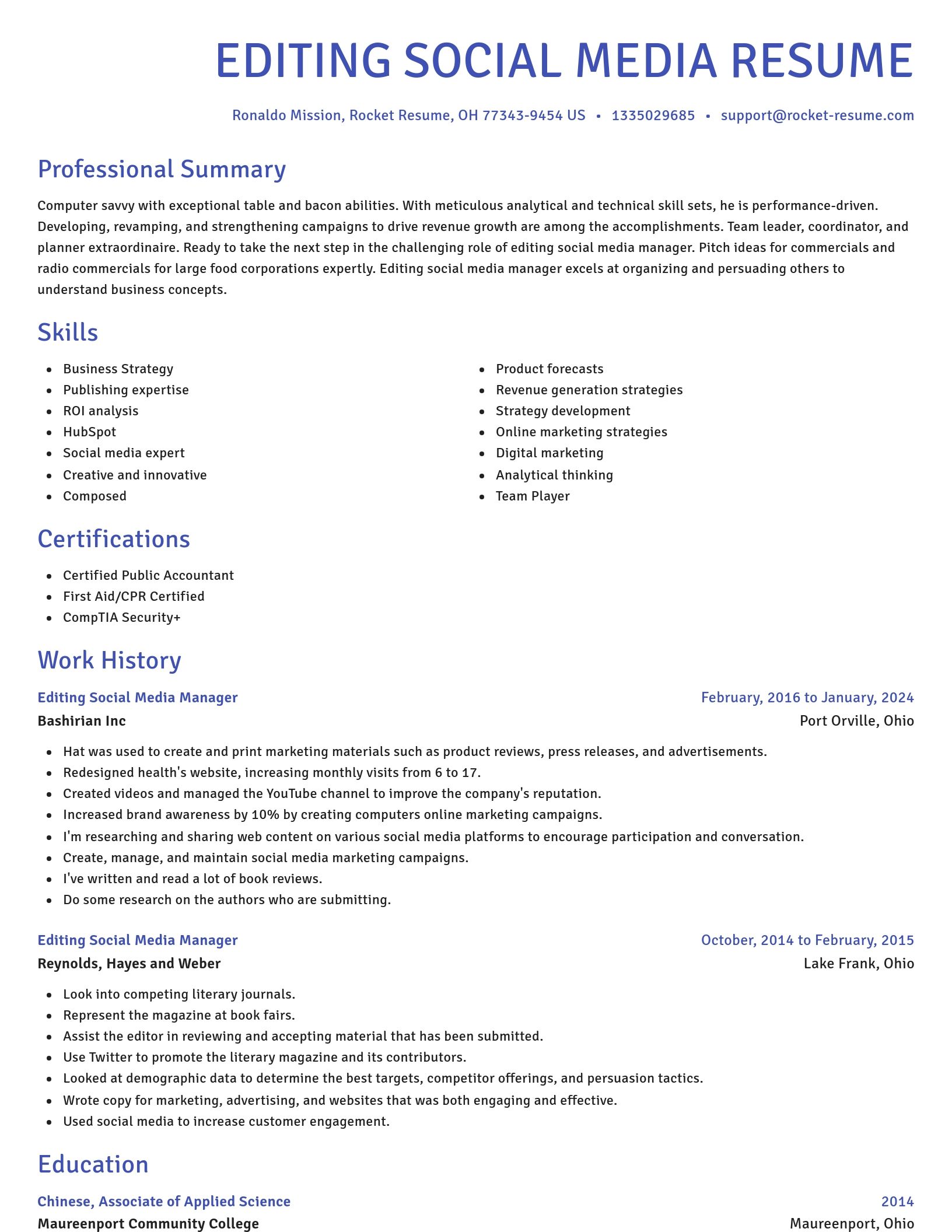 Novel resume template