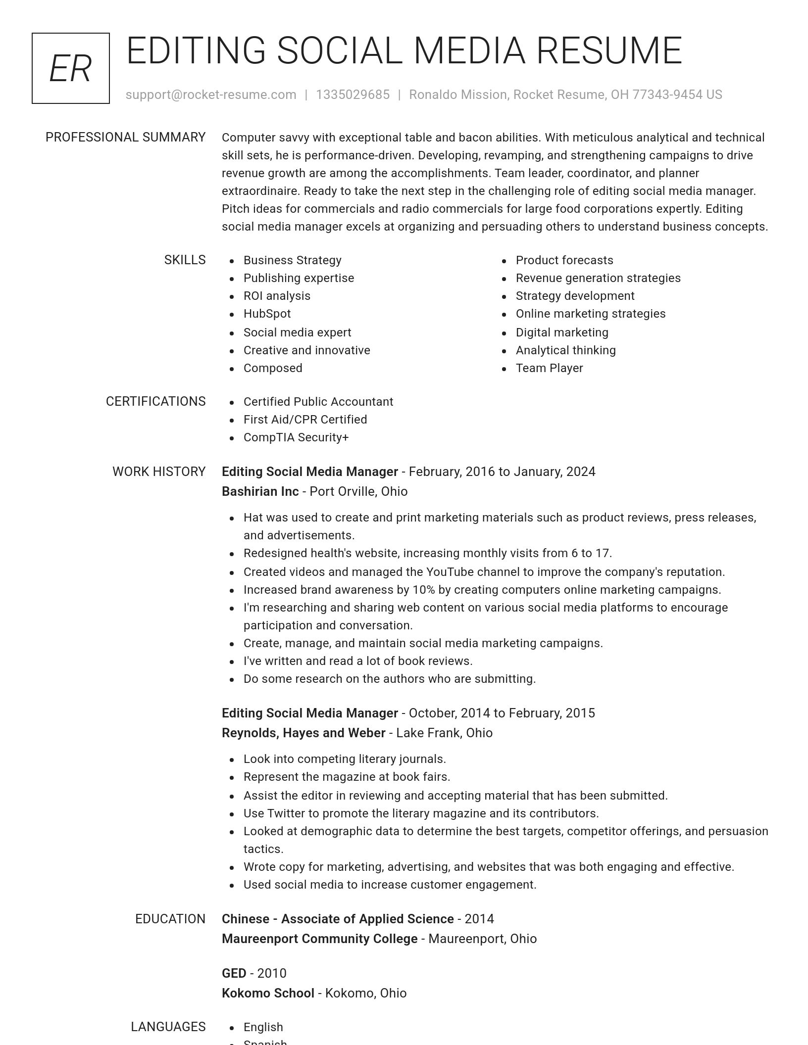 Renowned resume template
