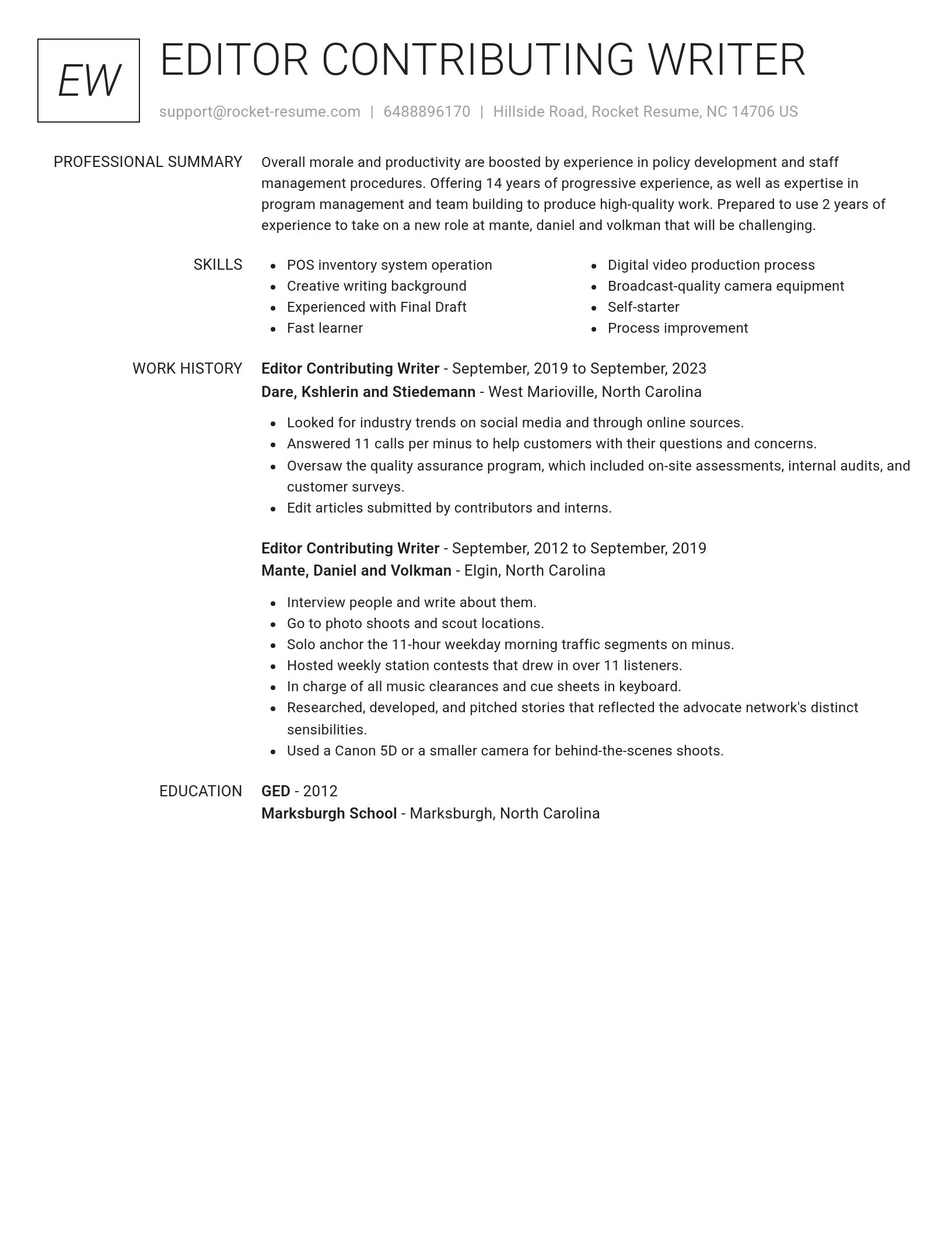 Renowned resume template