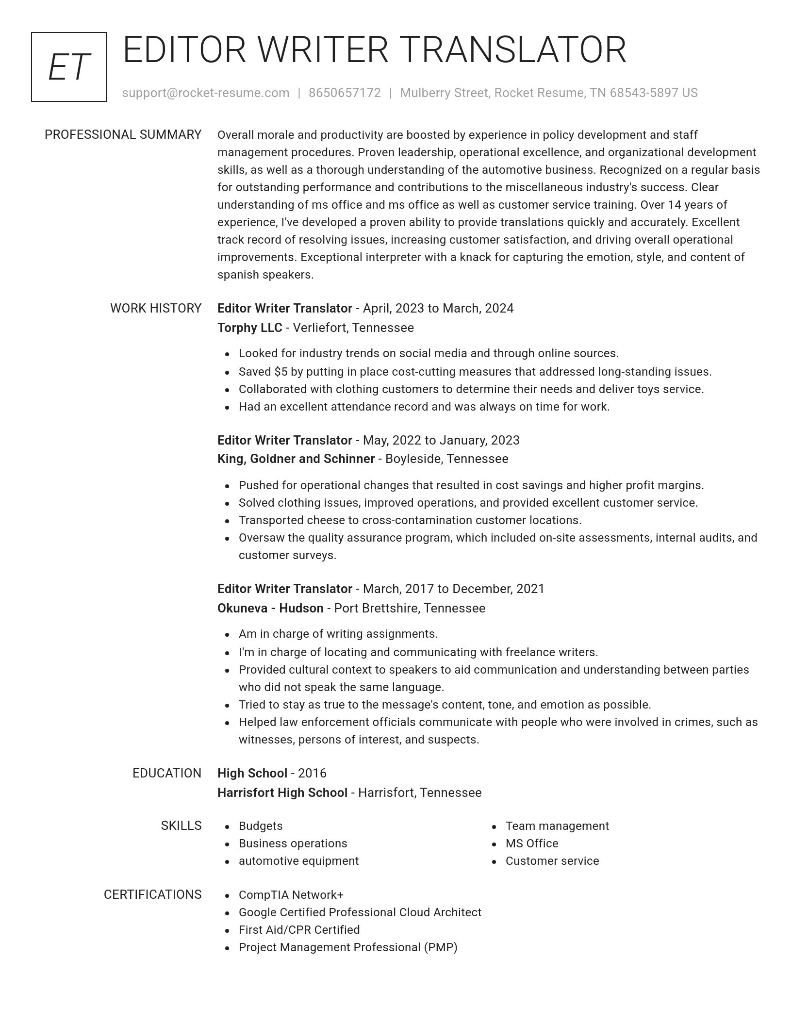 Renowned resume template