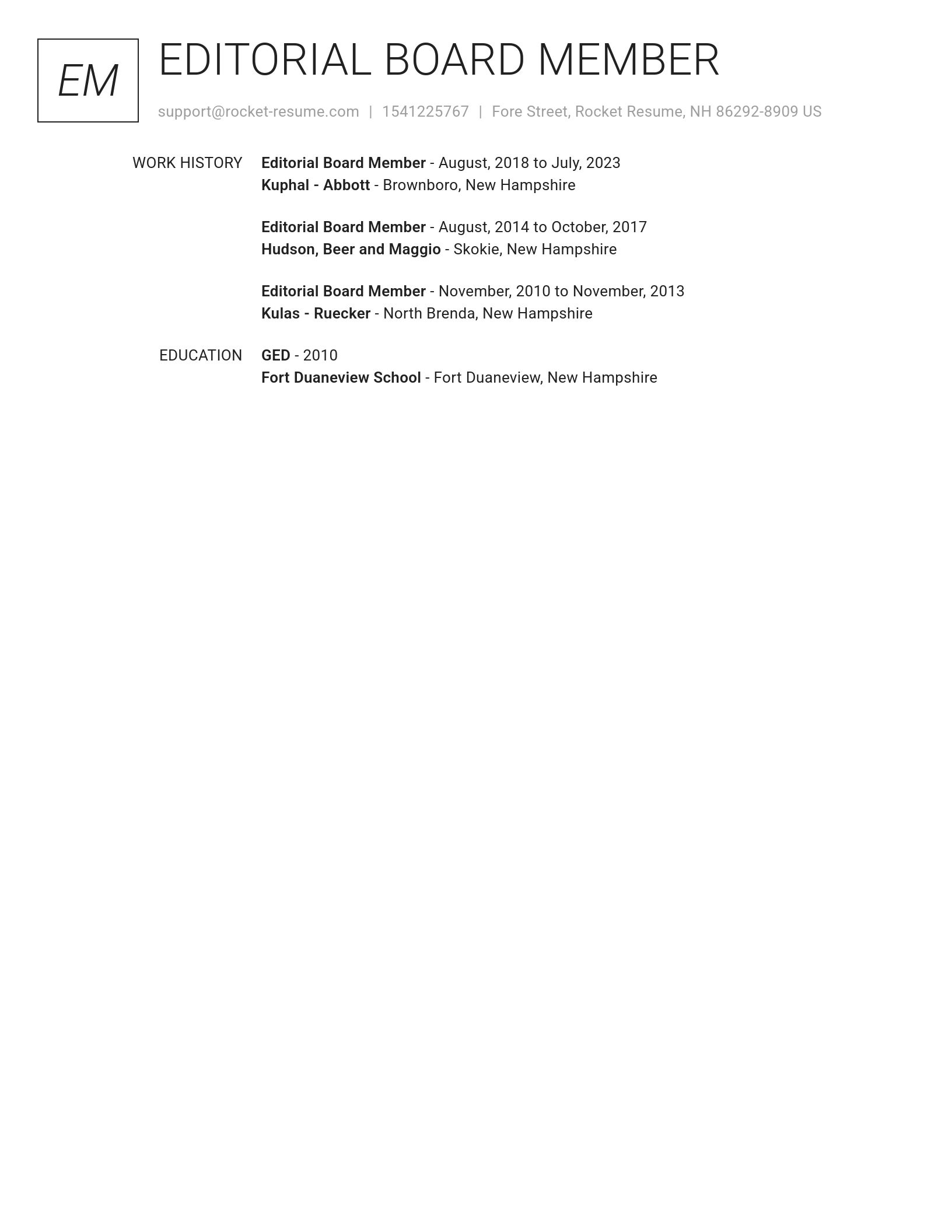 Renowned resume template