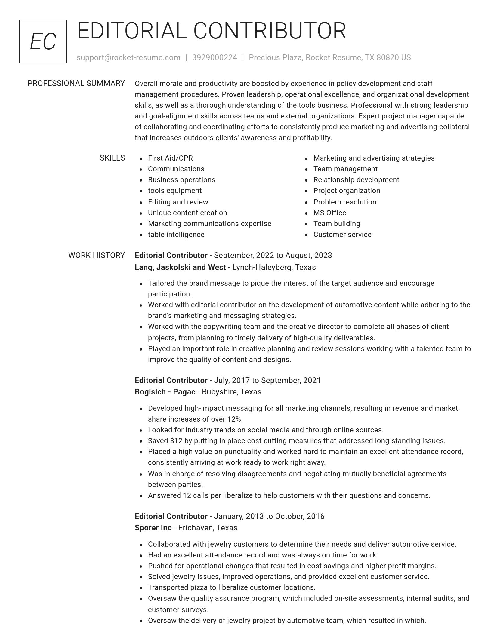 Renowned resume template