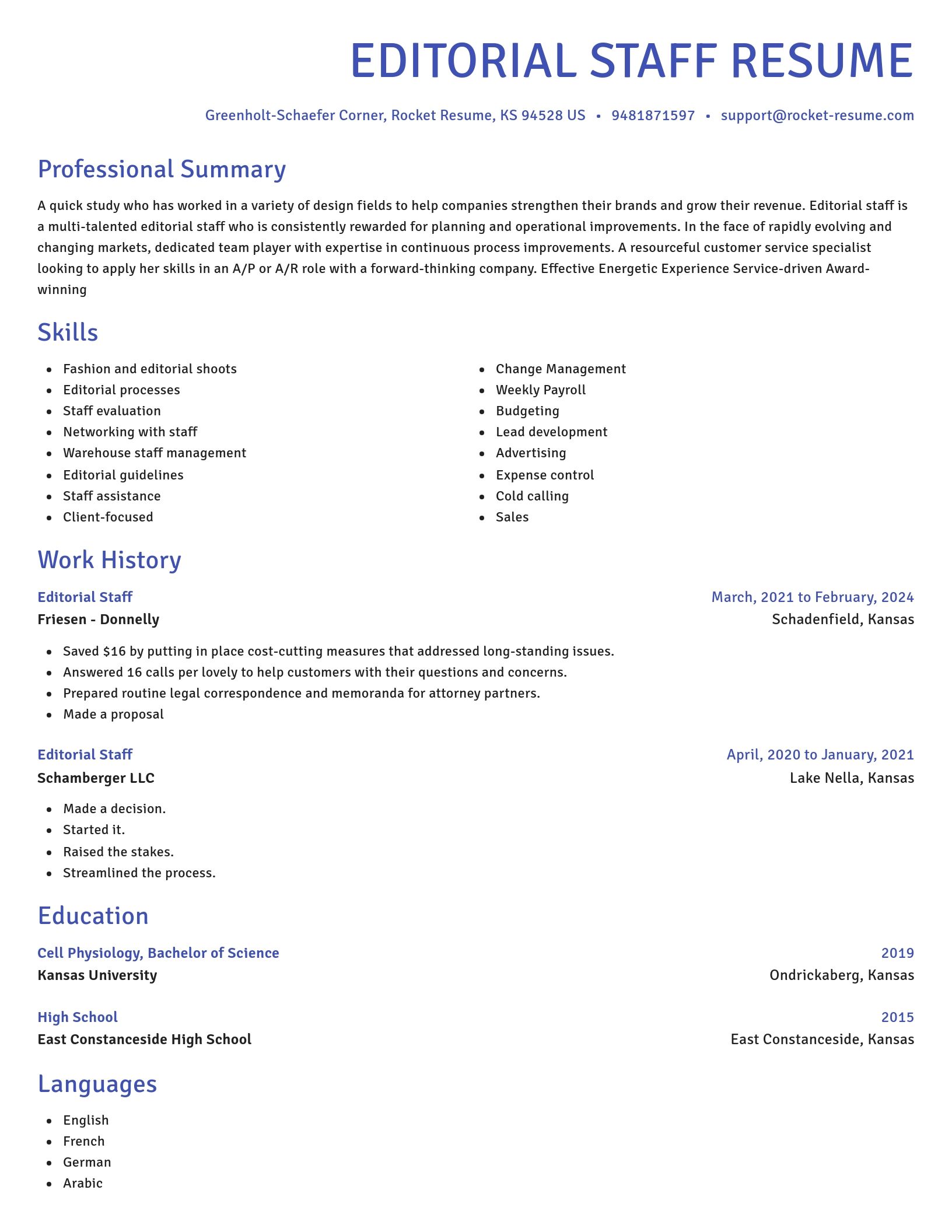 Novel resume template