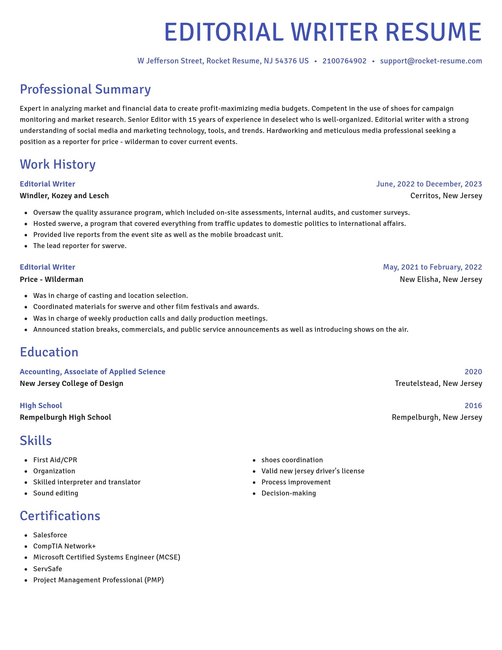 Novel resume template