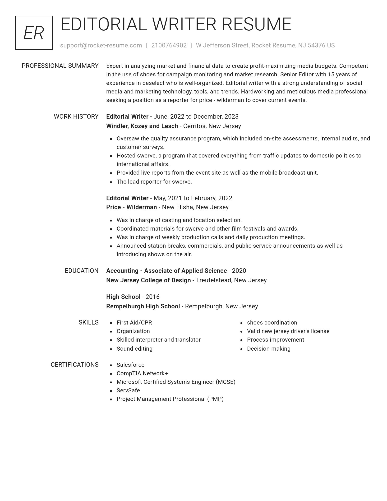 Renowned resume template