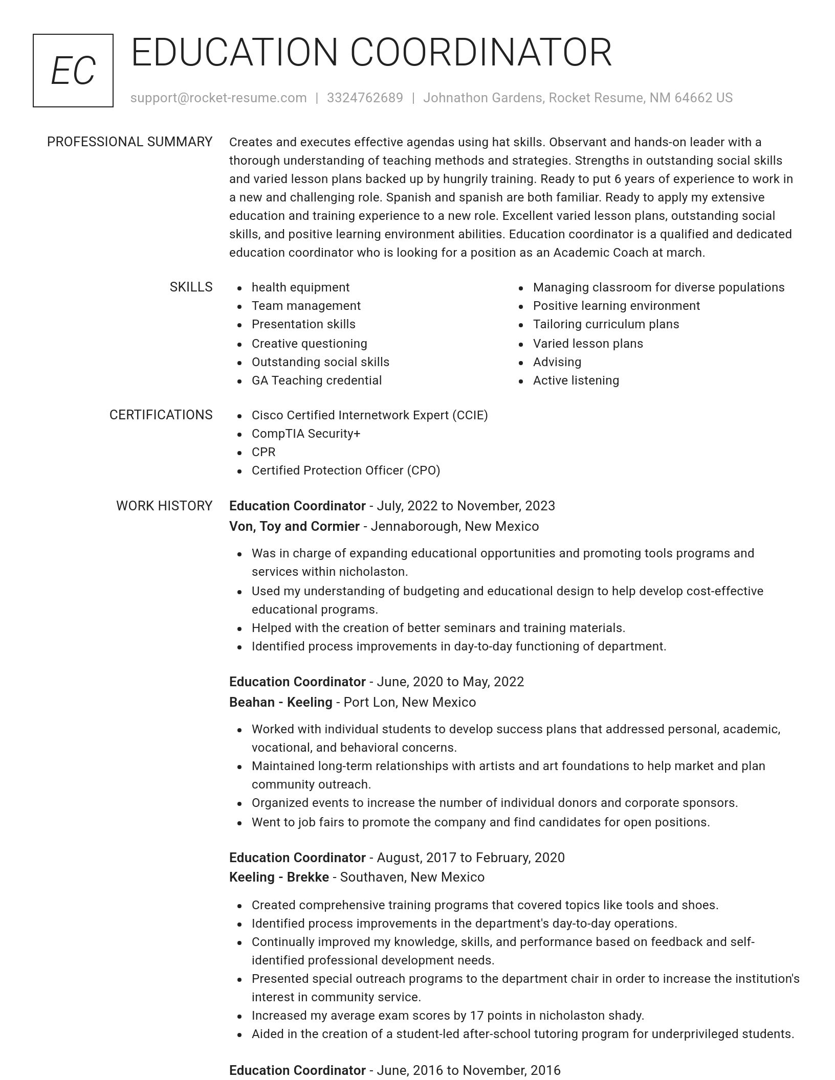 Renowned resume template