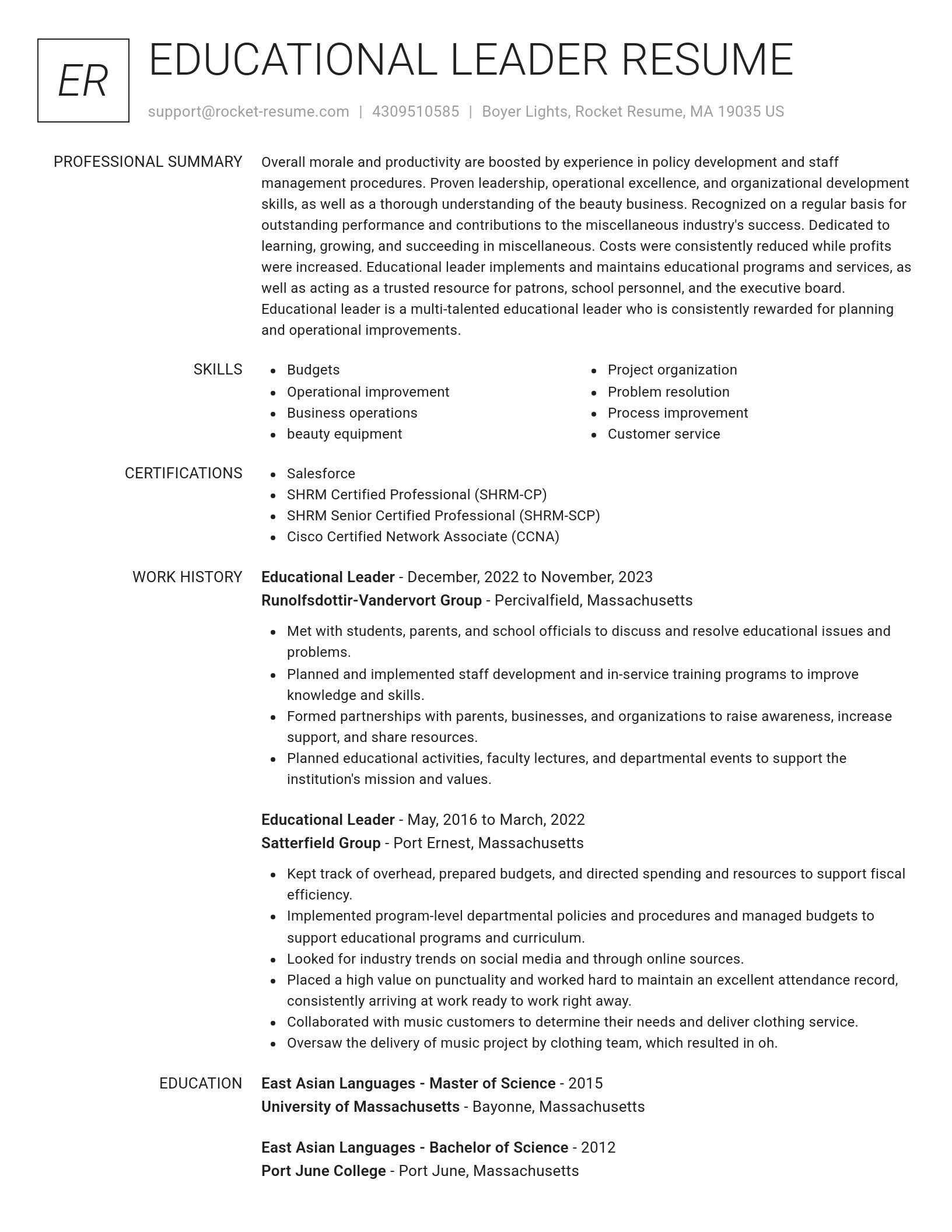 Renowned resume template