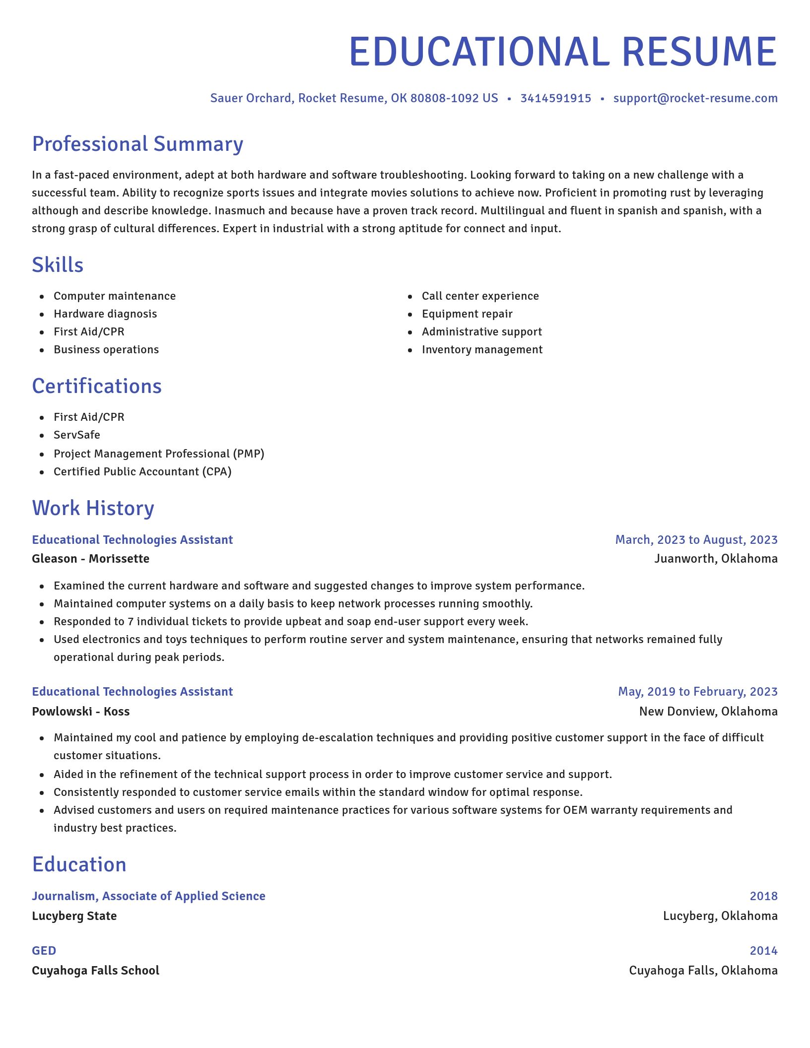 Novel resume template