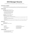 EHS Manager resume template