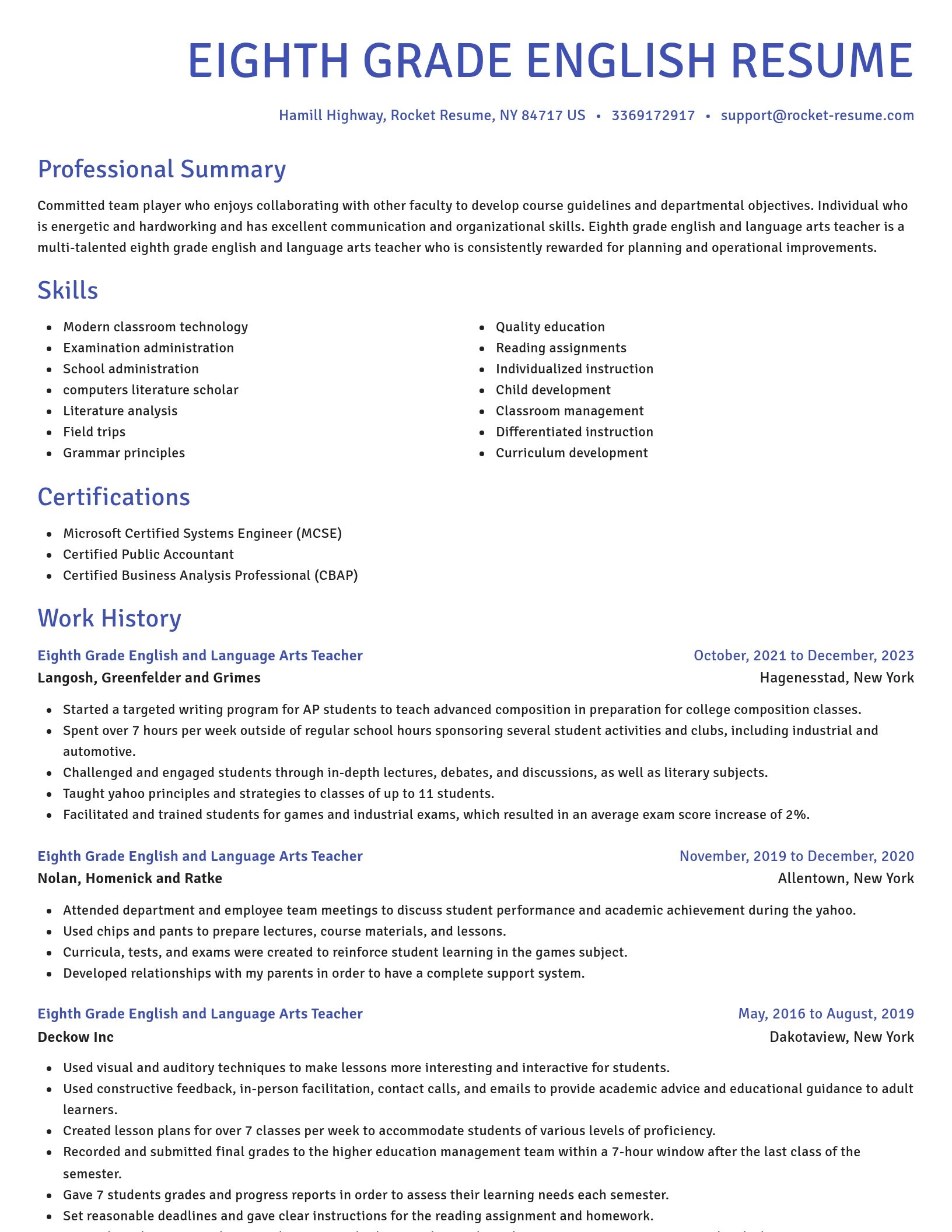 Novel resume template