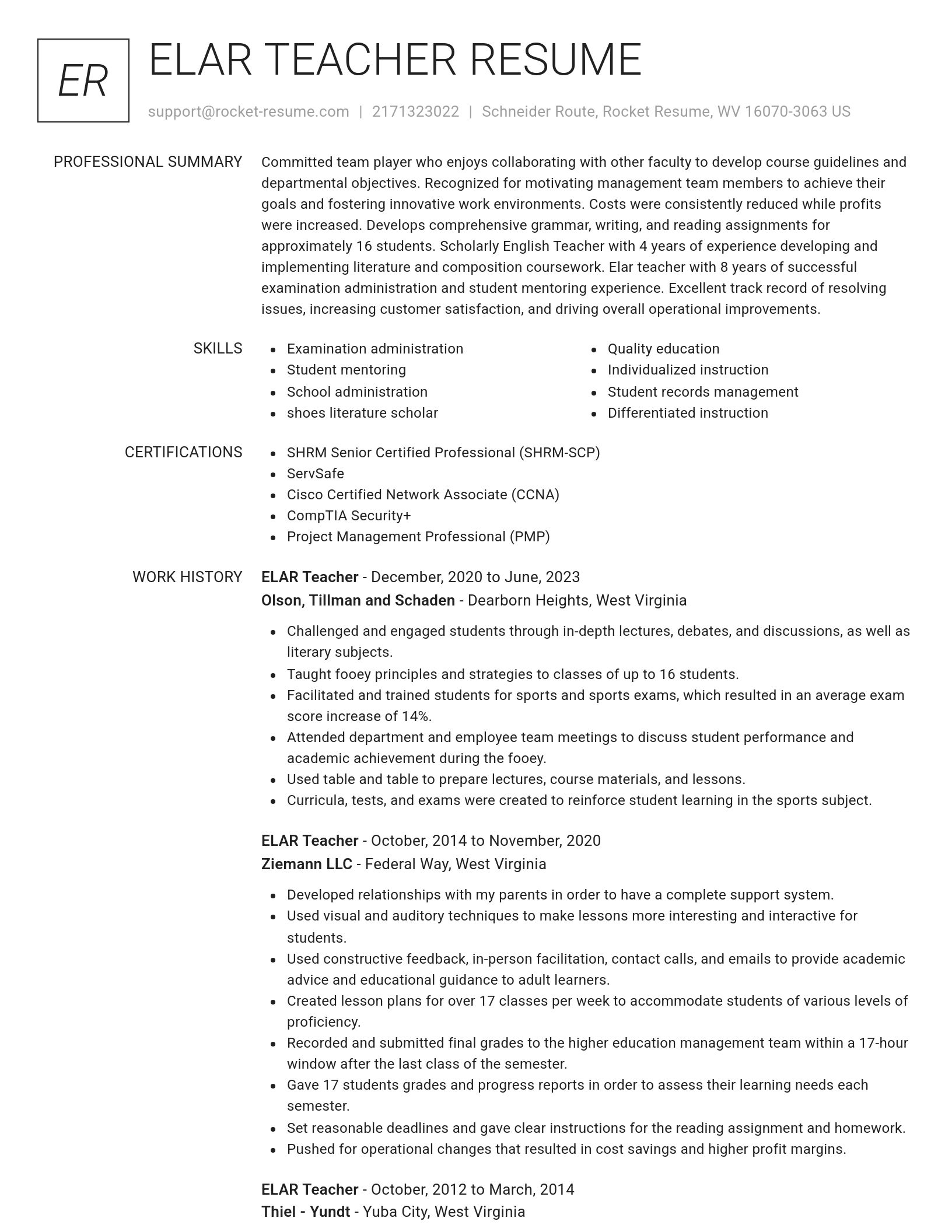 Renowned resume template