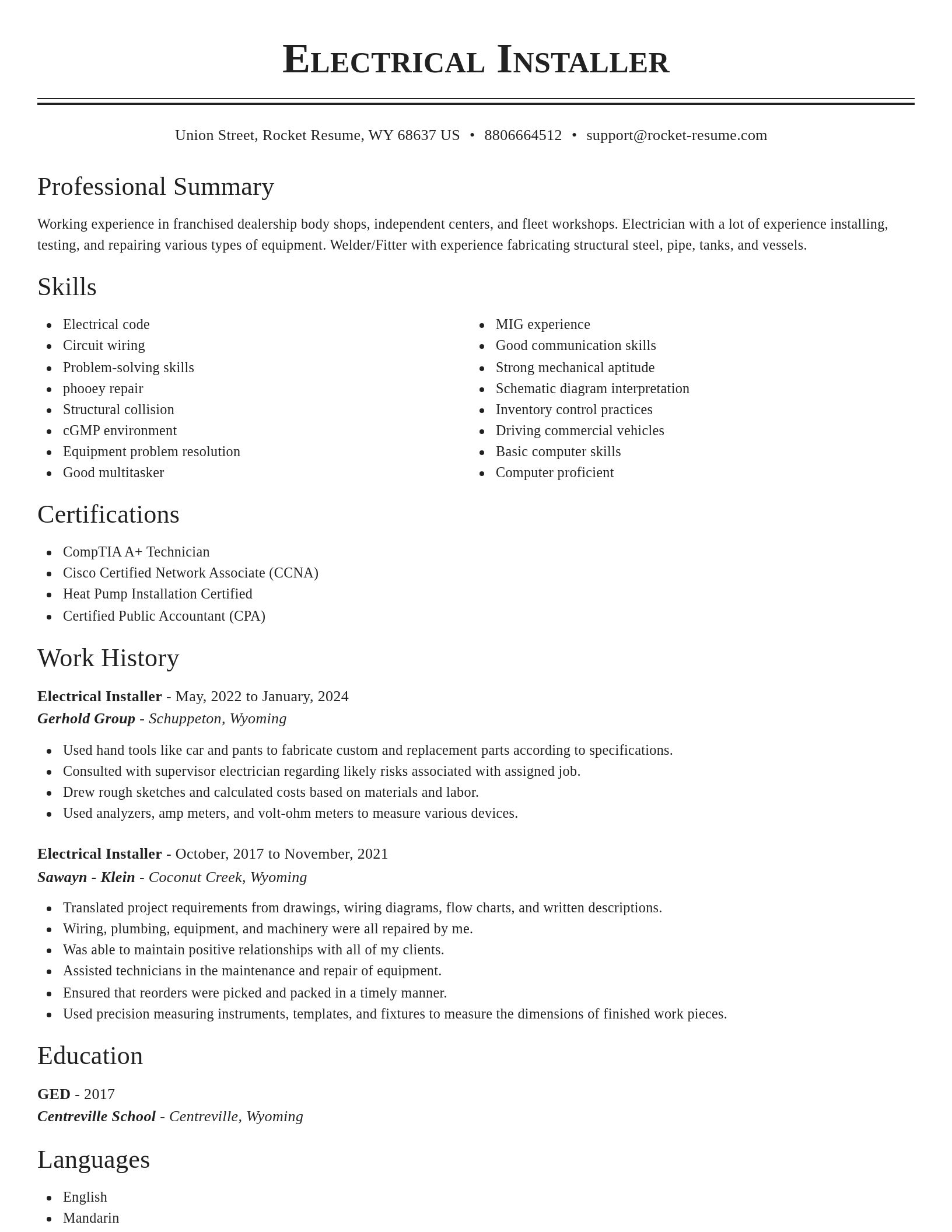 Classic resume template