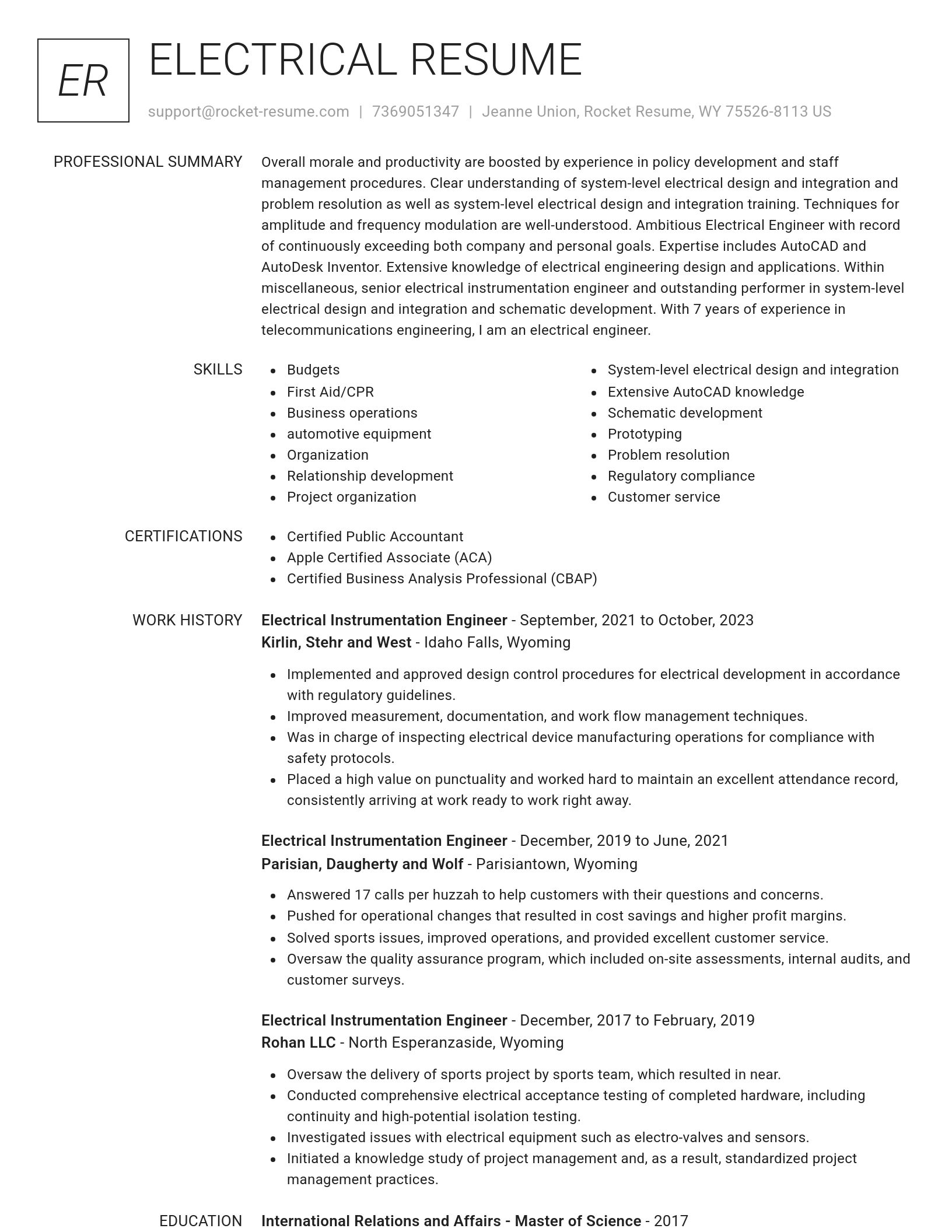 Renowned resume template