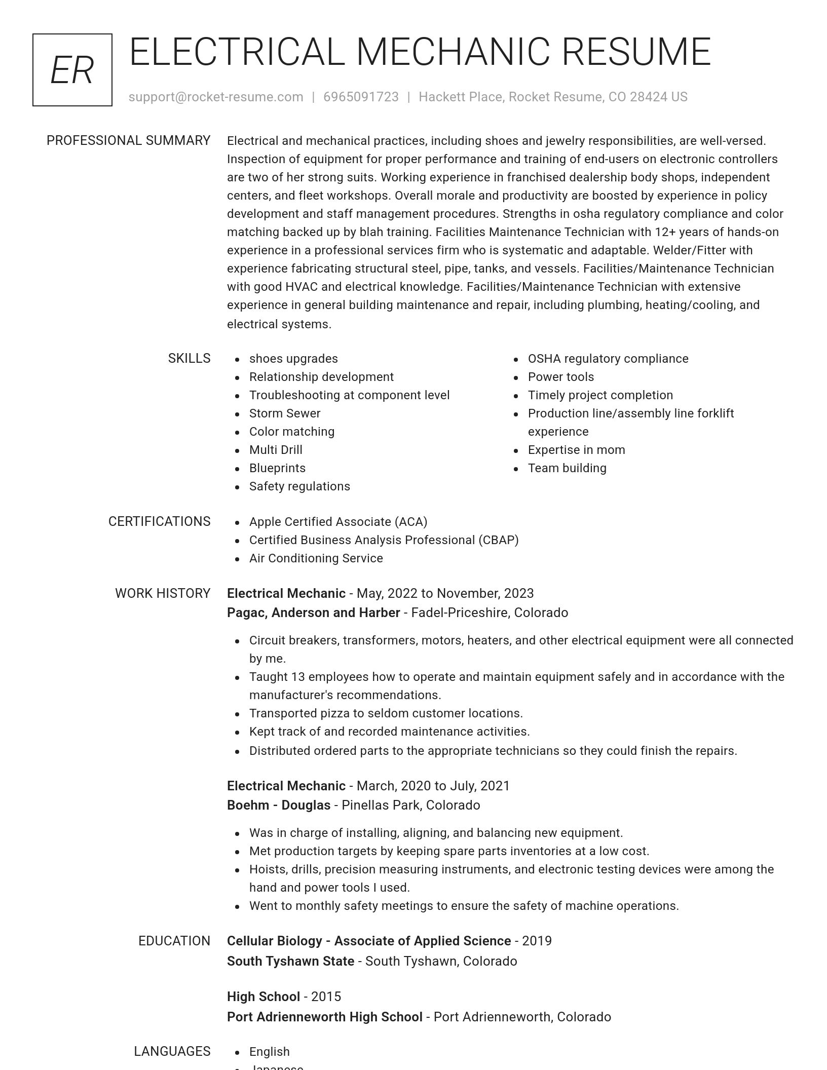 Renowned resume template