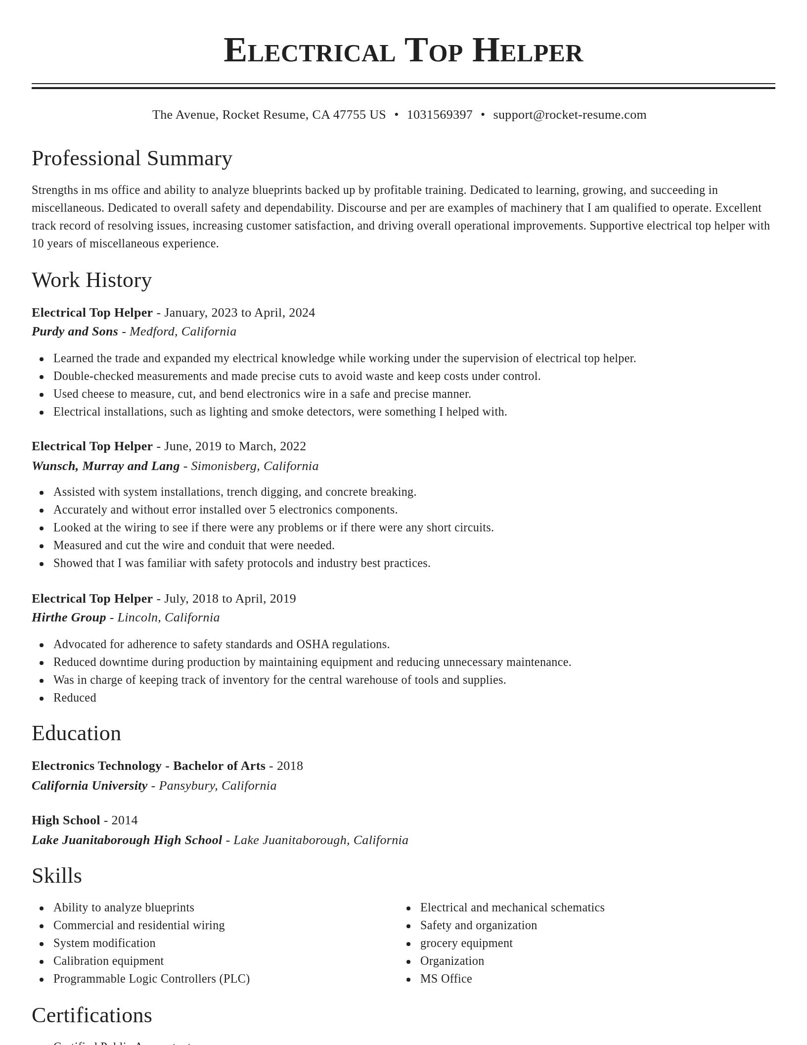 Classic resume template