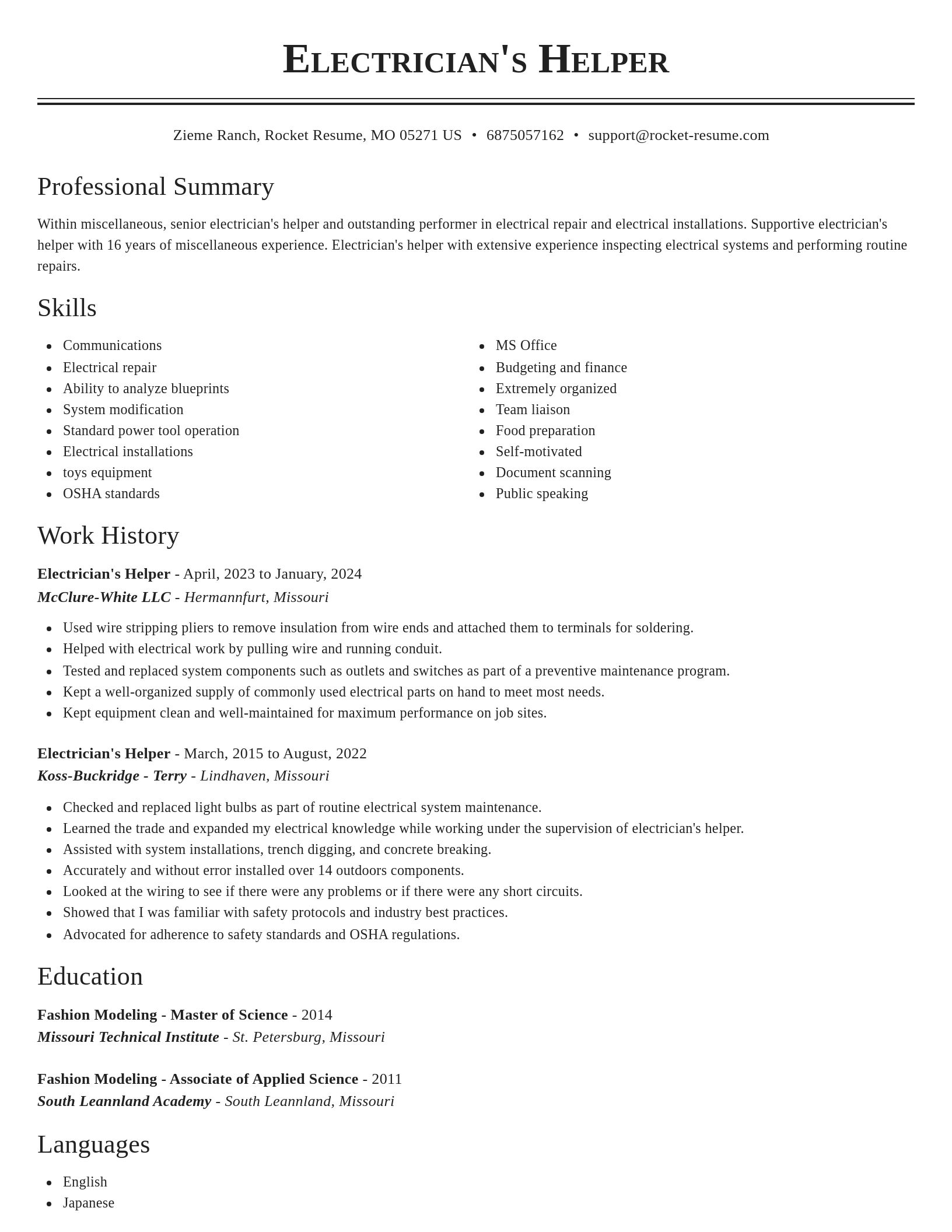 Classic resume template