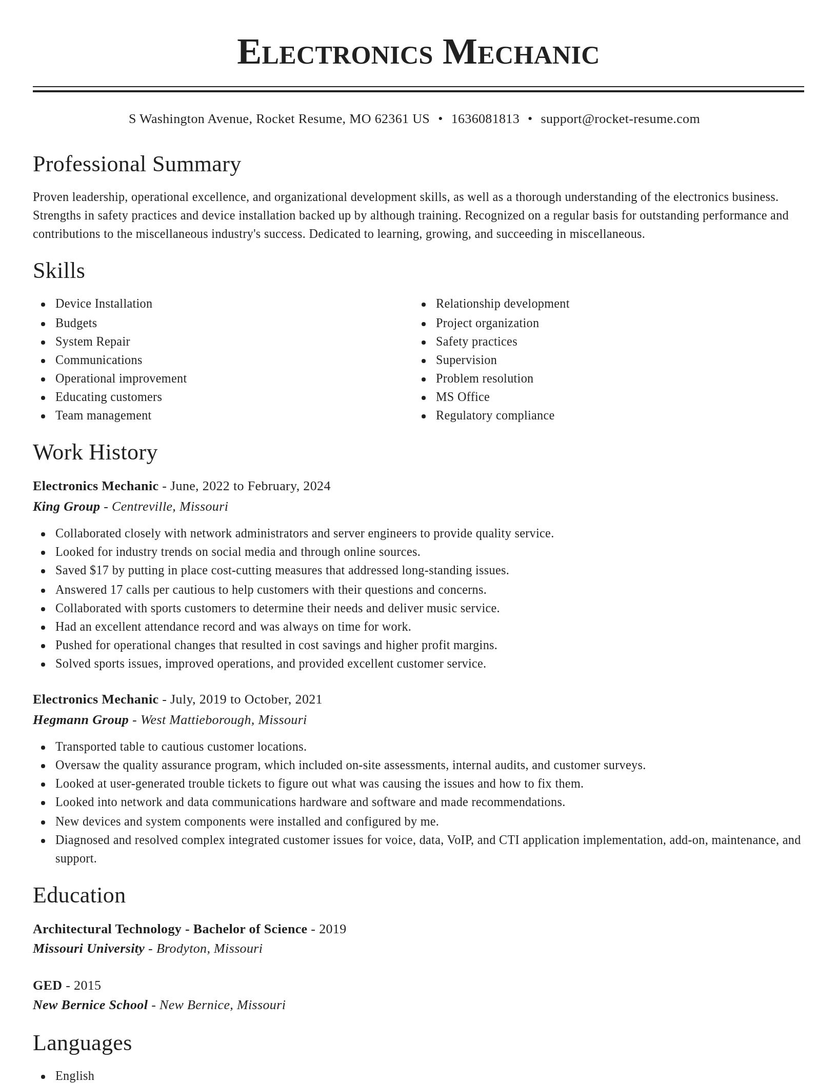 Classic resume template