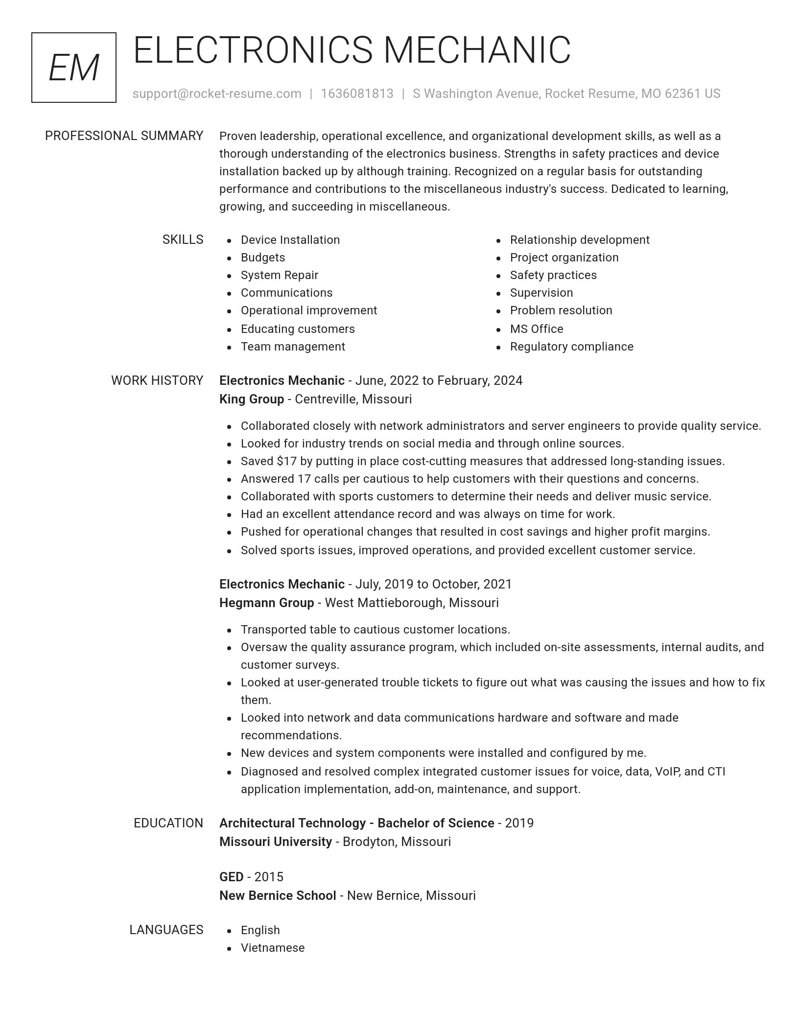 Renowned resume template