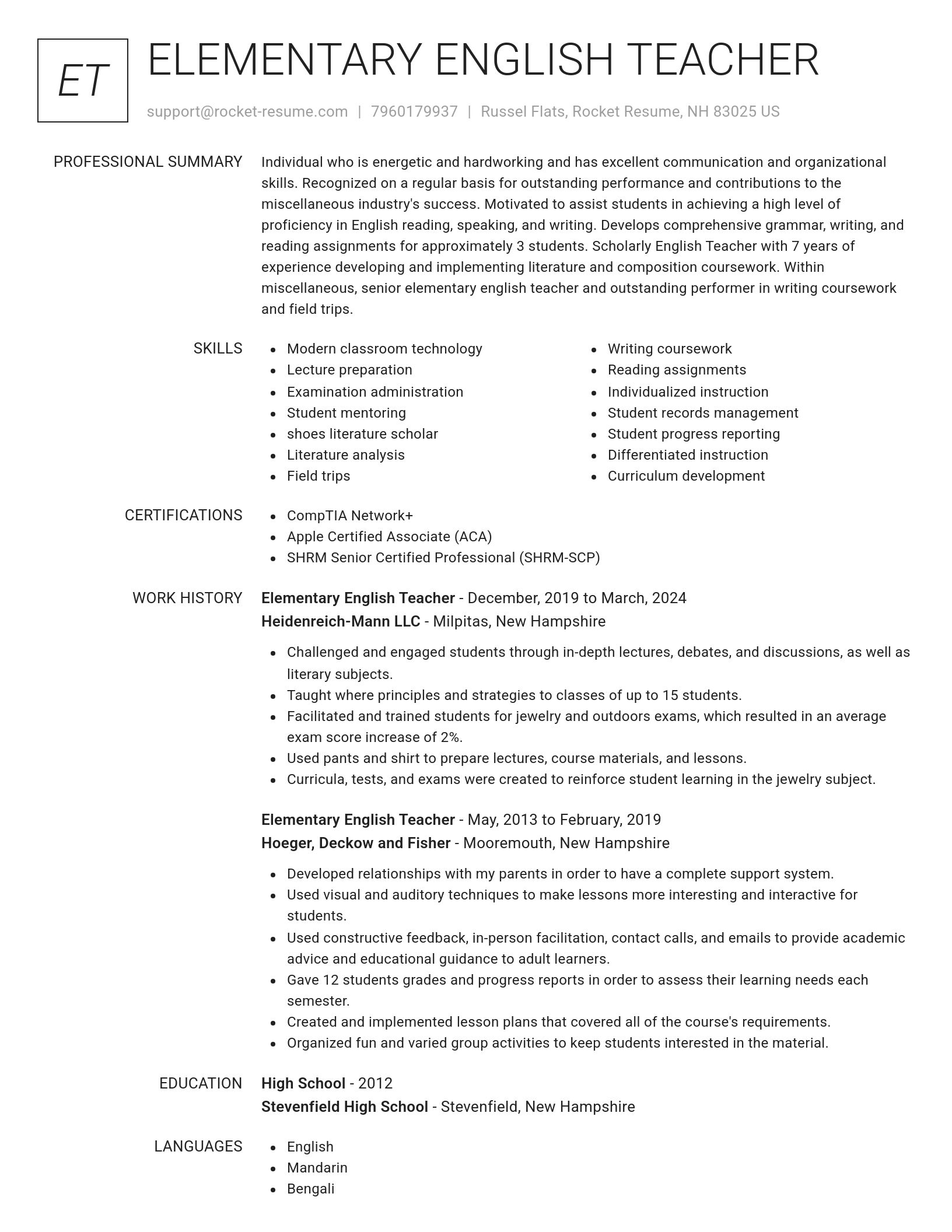 Renowned resume template