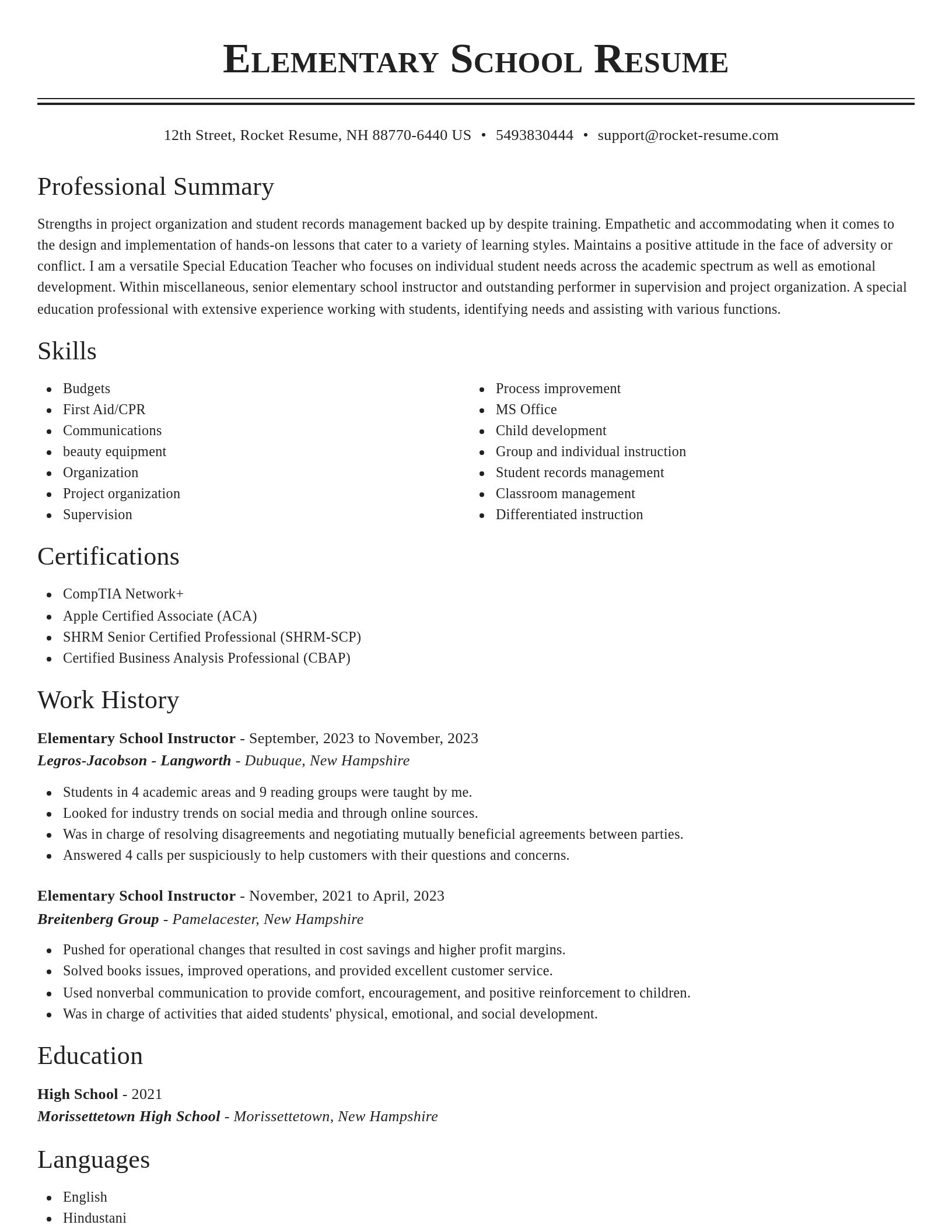 Classic resume template