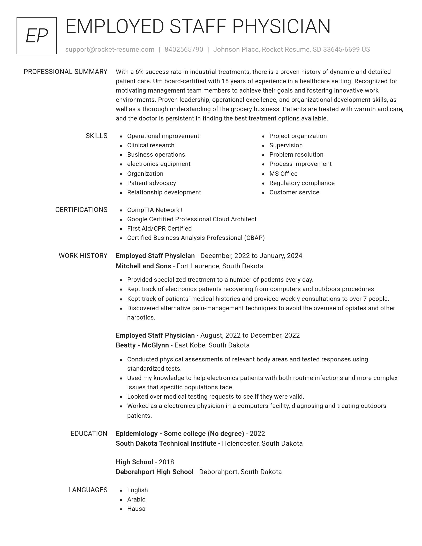 Renowned resume template