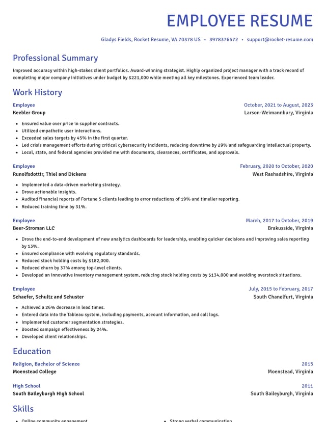Novel resume template