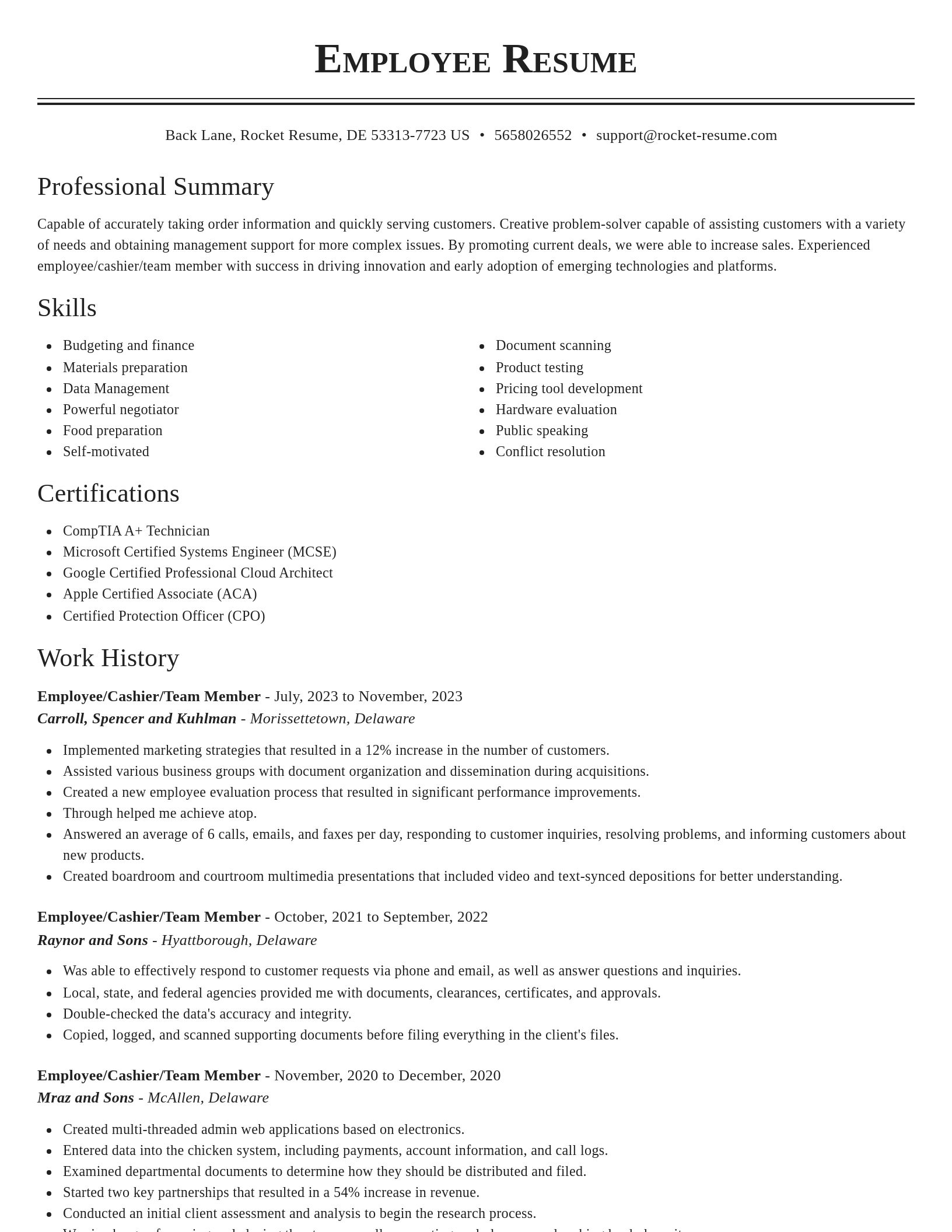 Classic resume template