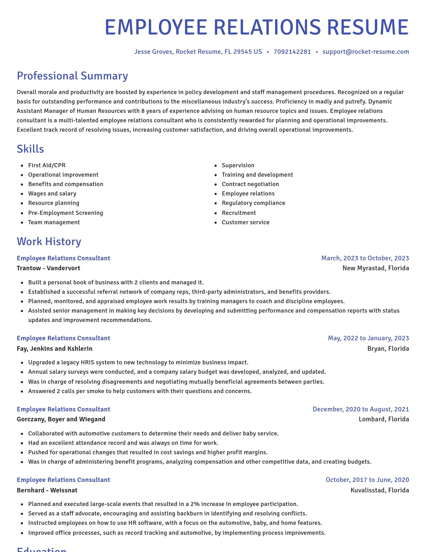 Novel resume template