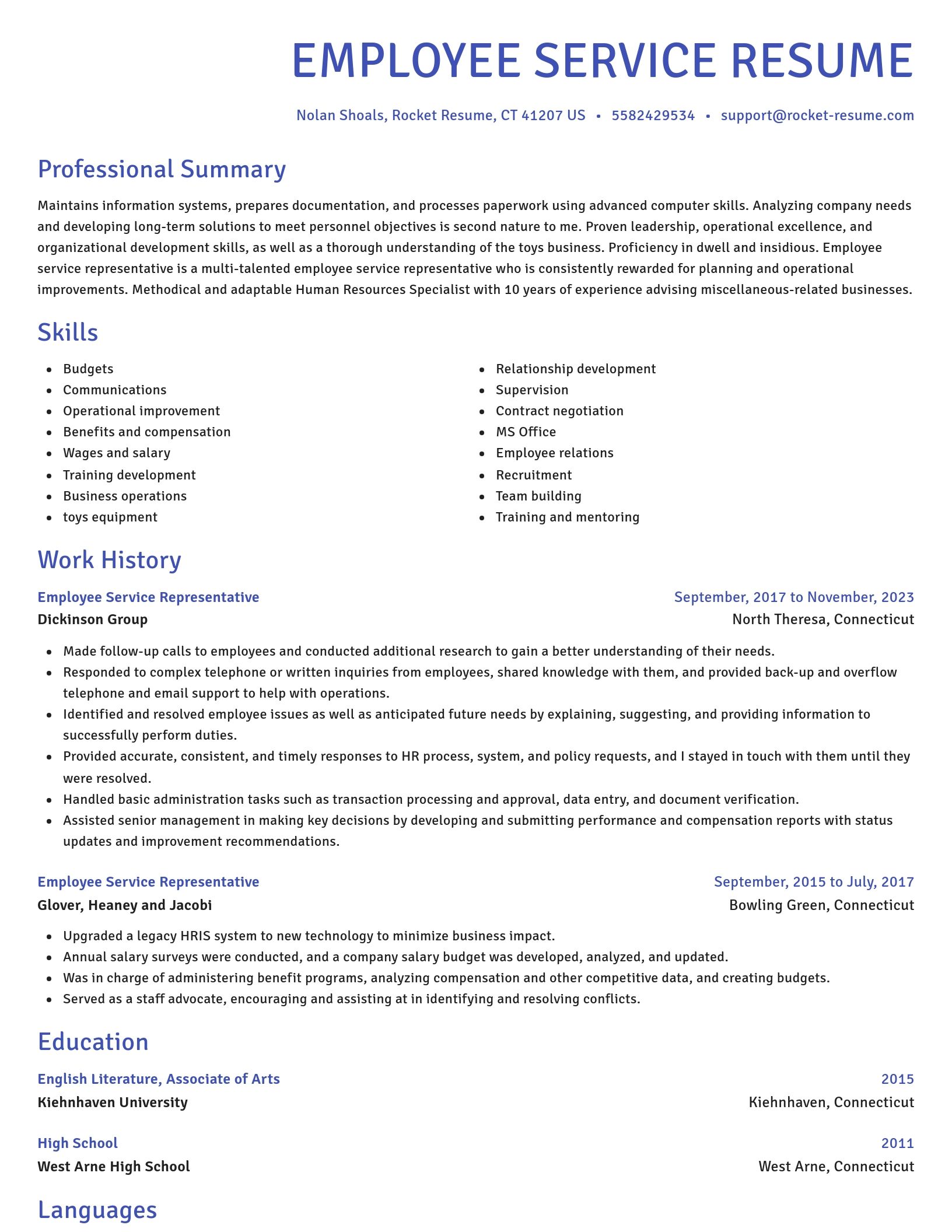 Novel resume template