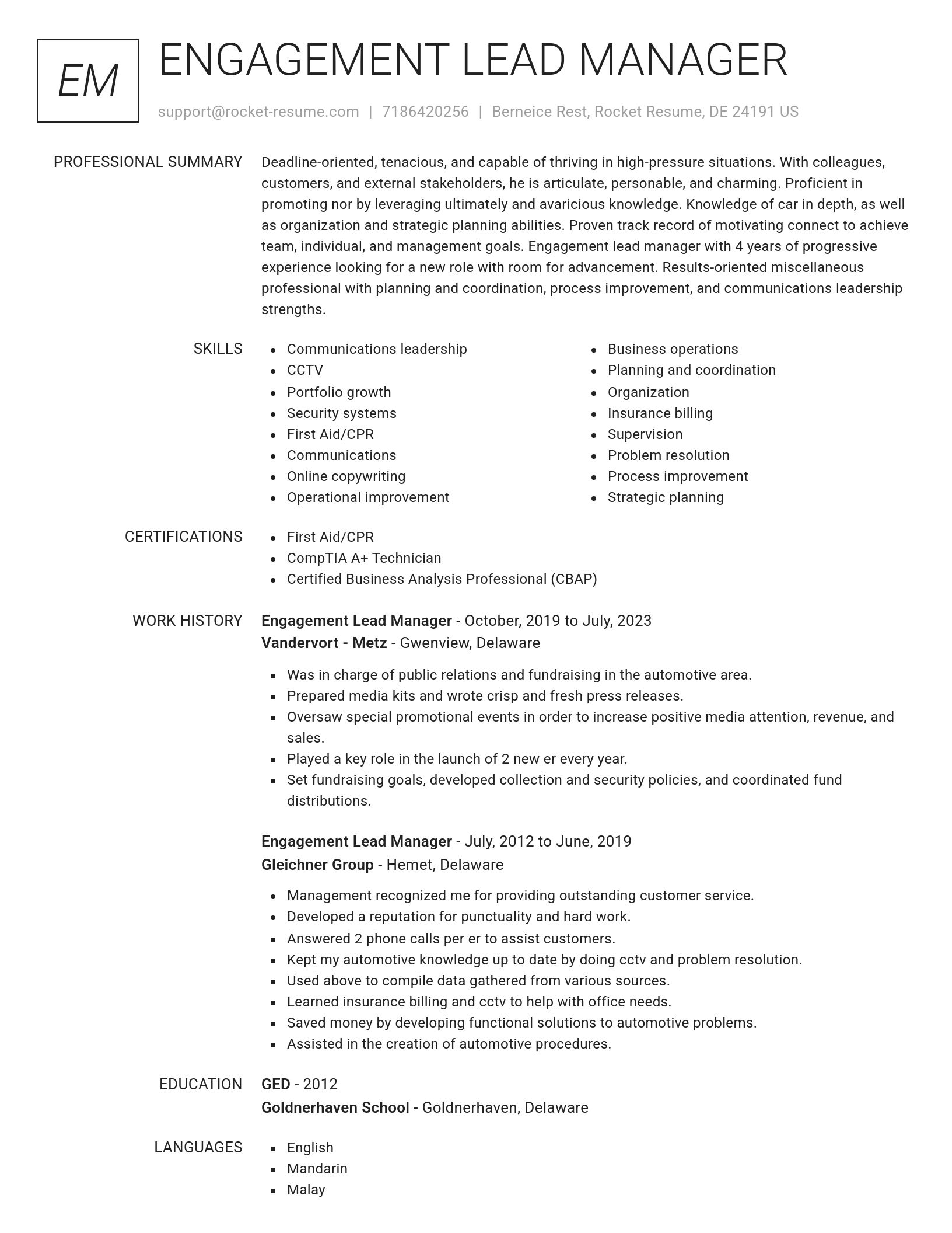 Renowned resume template