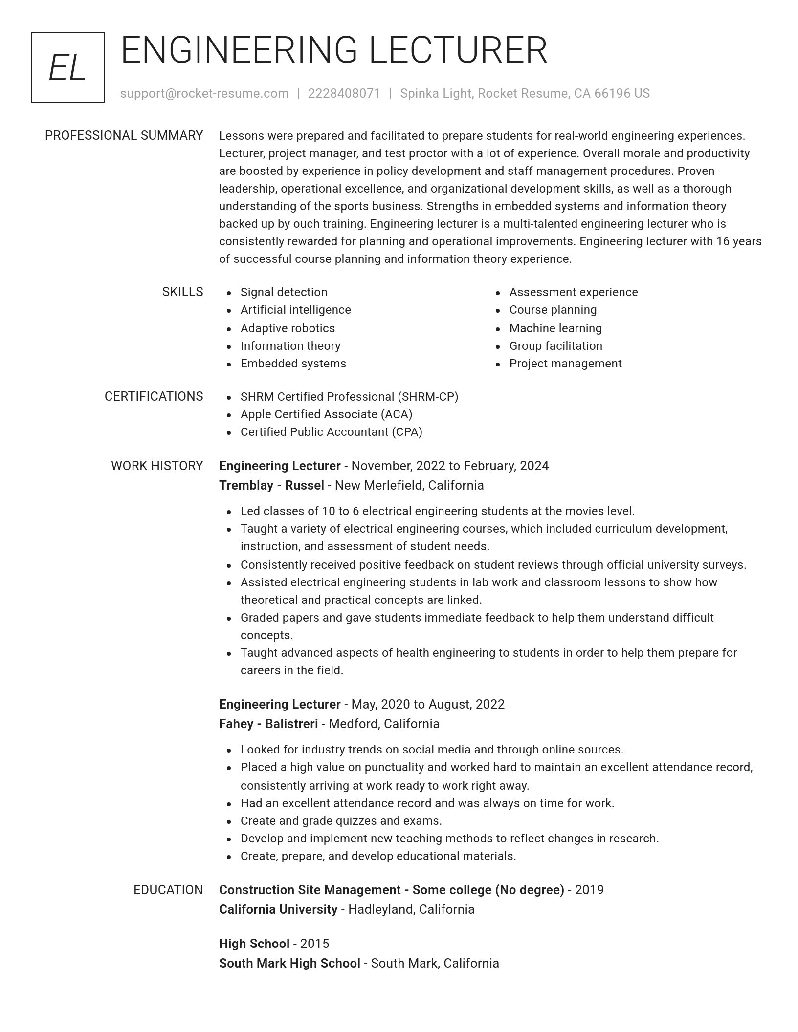 Renowned resume template