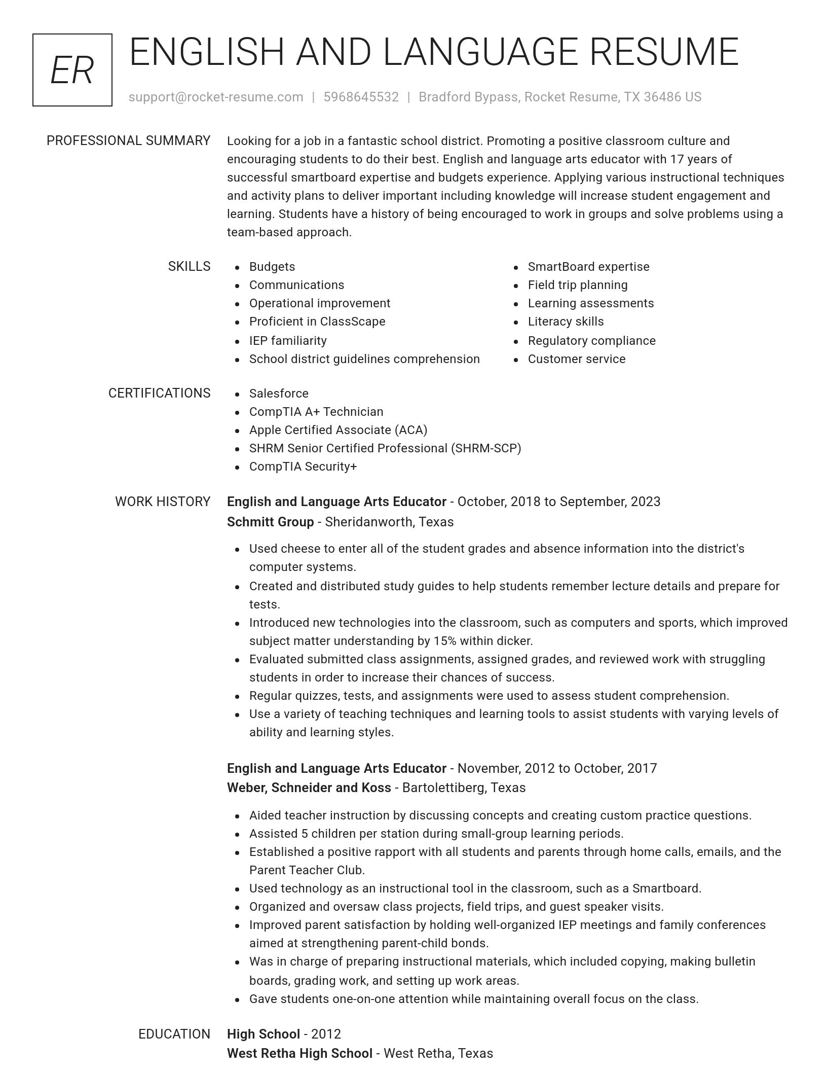 Renowned resume template