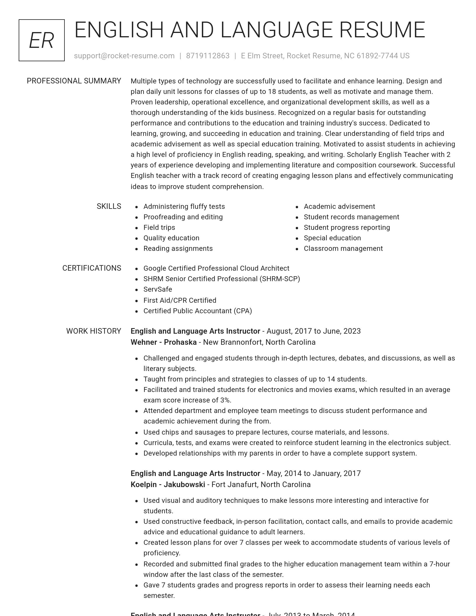 Renowned resume template