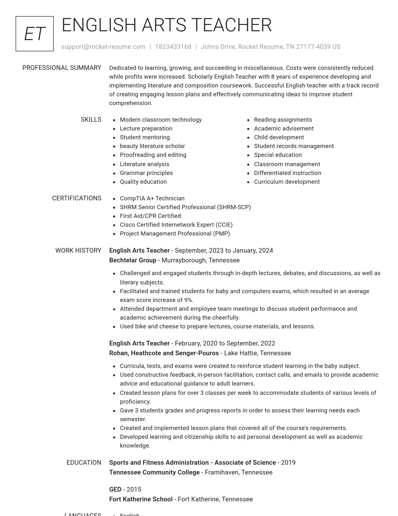 Renowned resume template