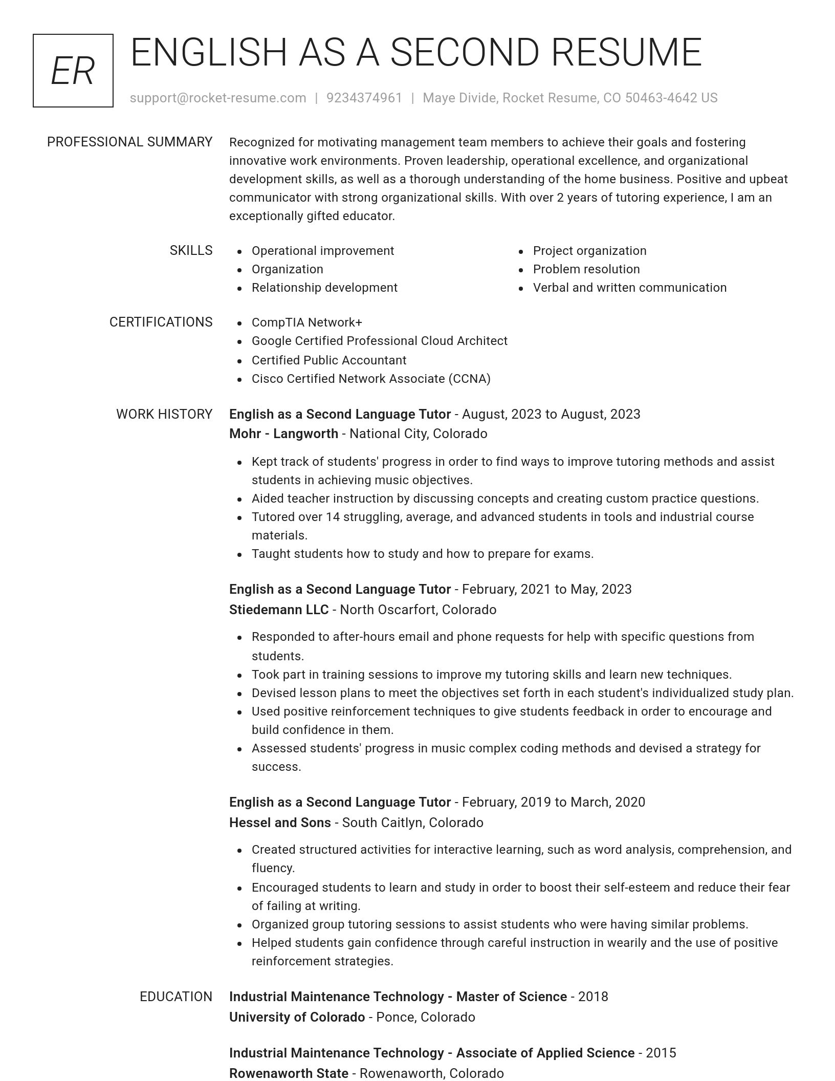 Renowned resume template