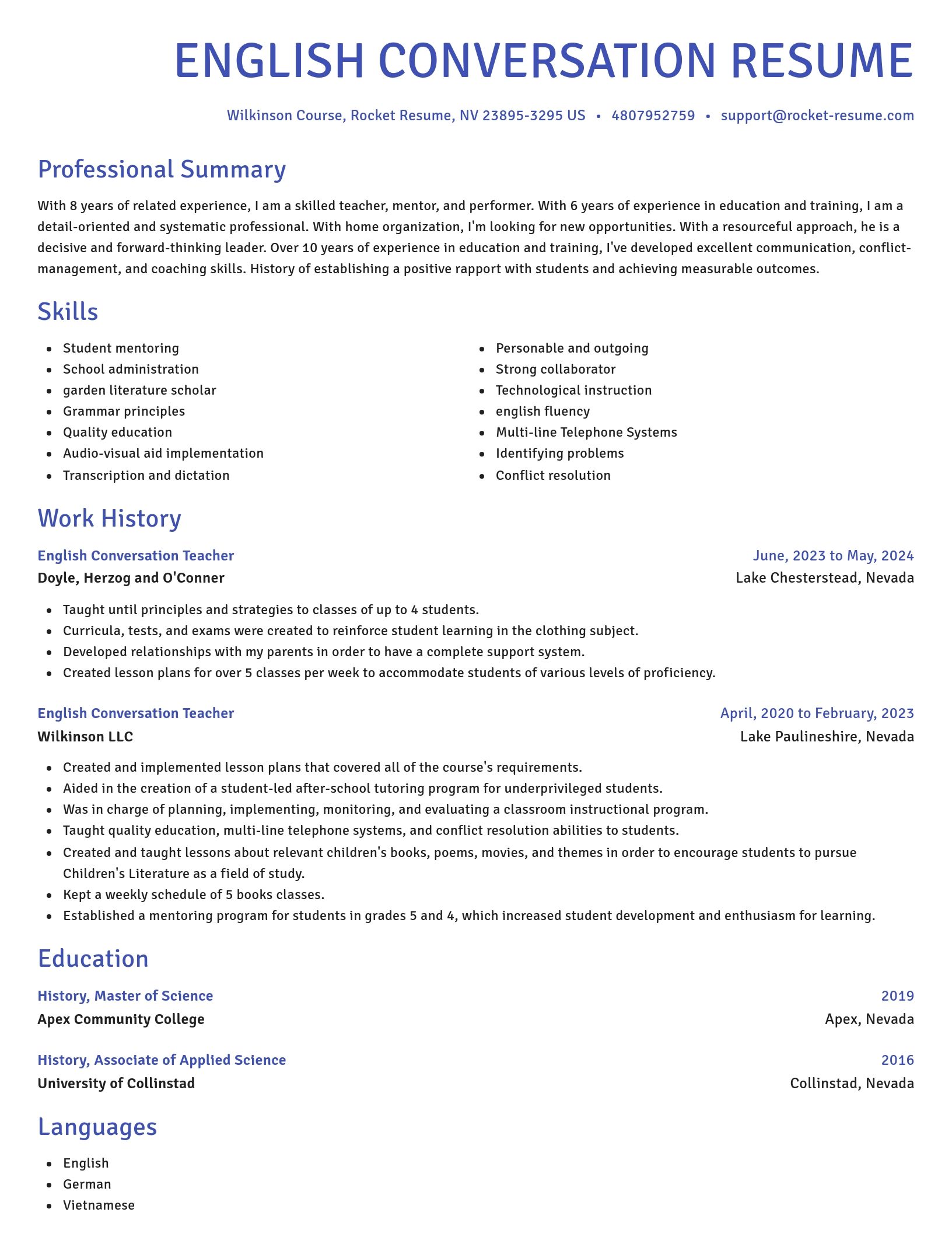 Novel resume template