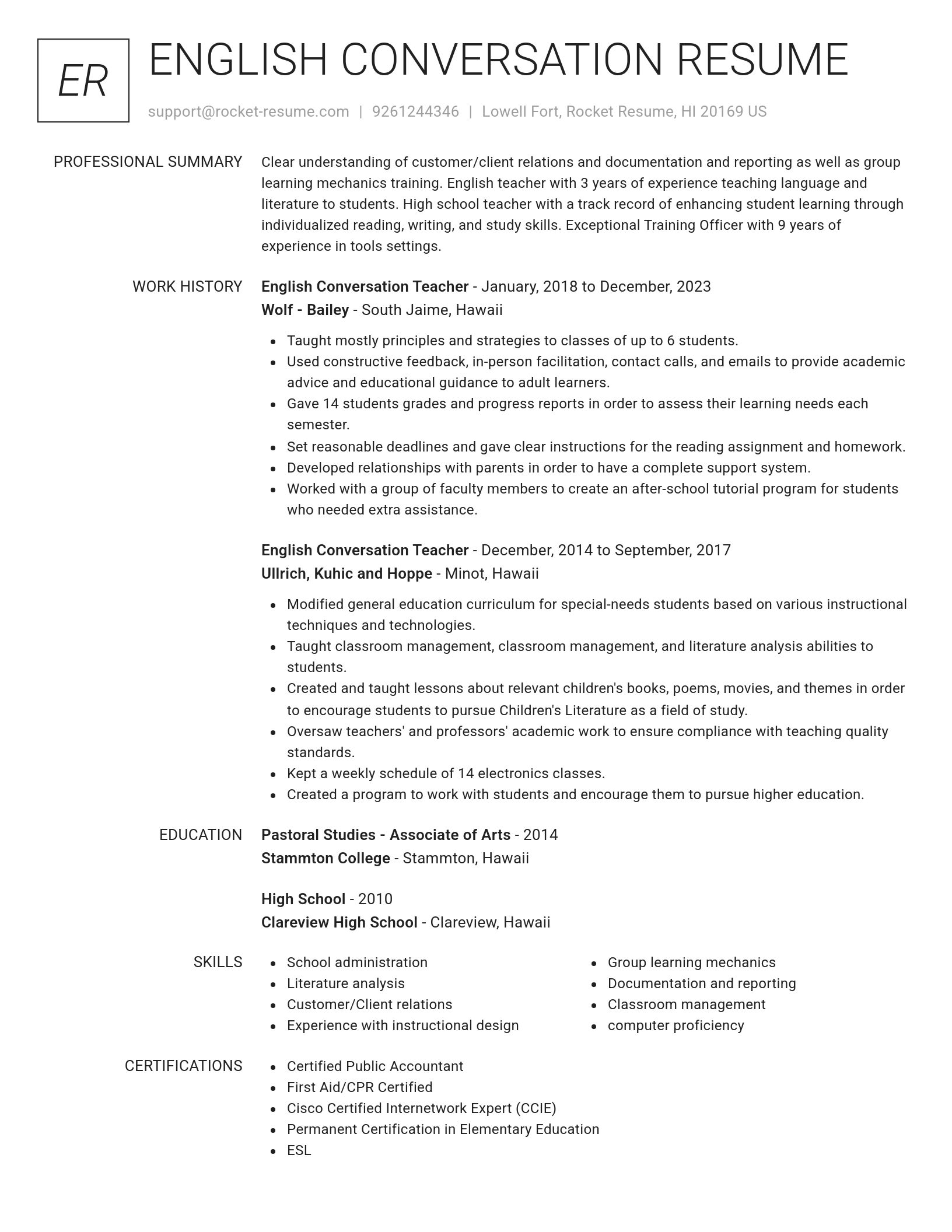 Renowned resume template