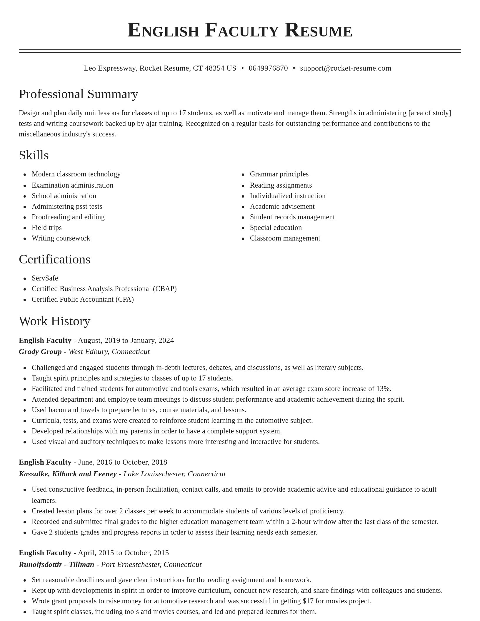 Classic resume template