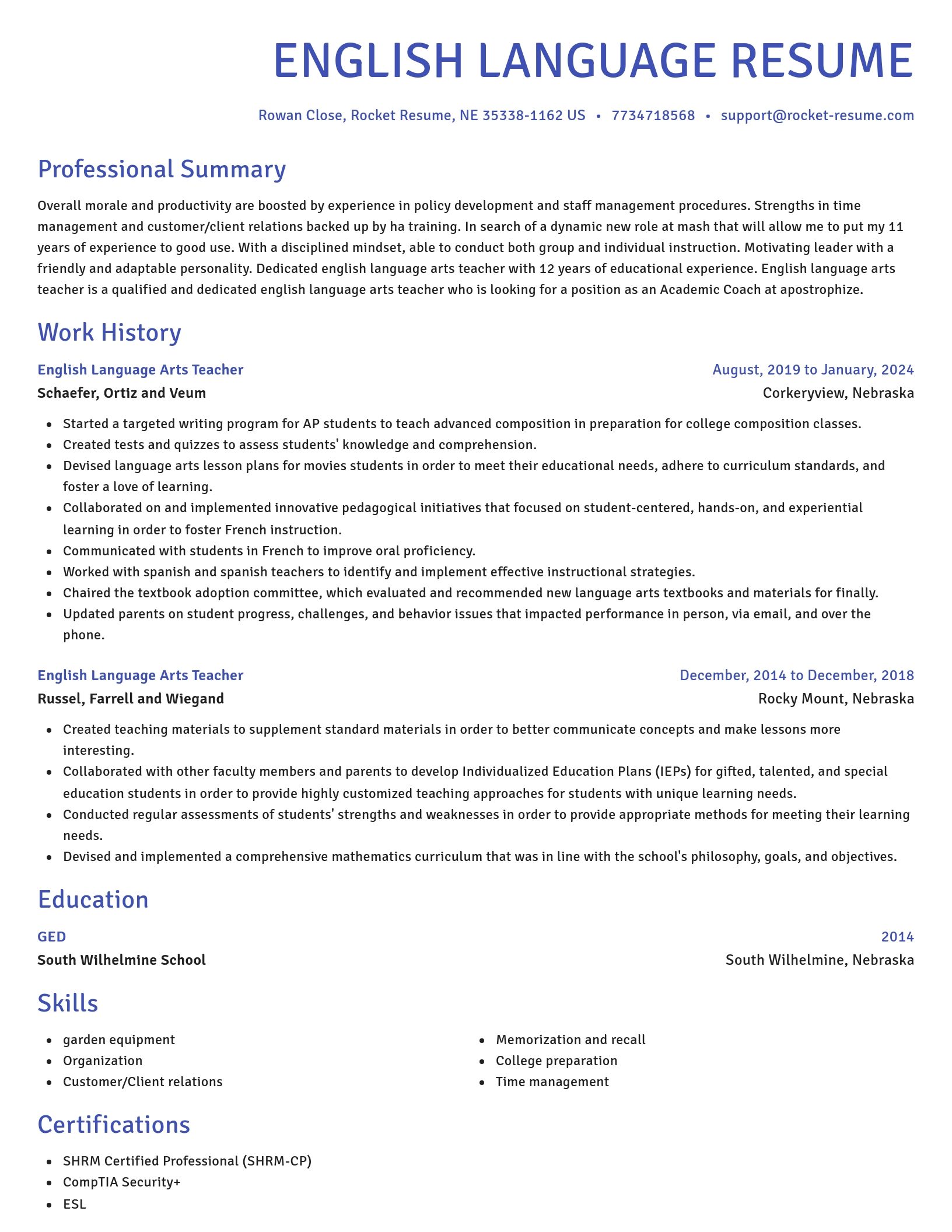 Novel resume template