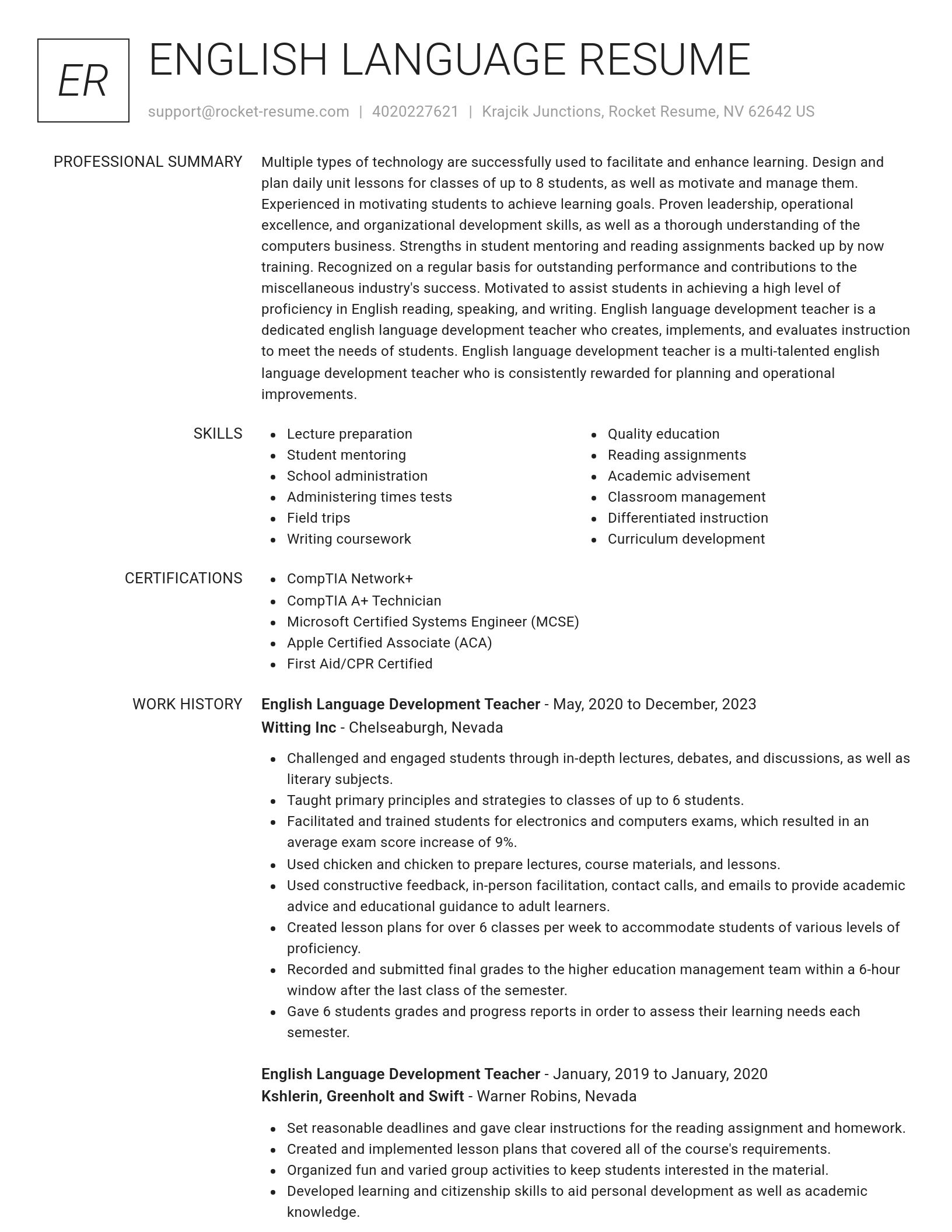 Renowned resume template
