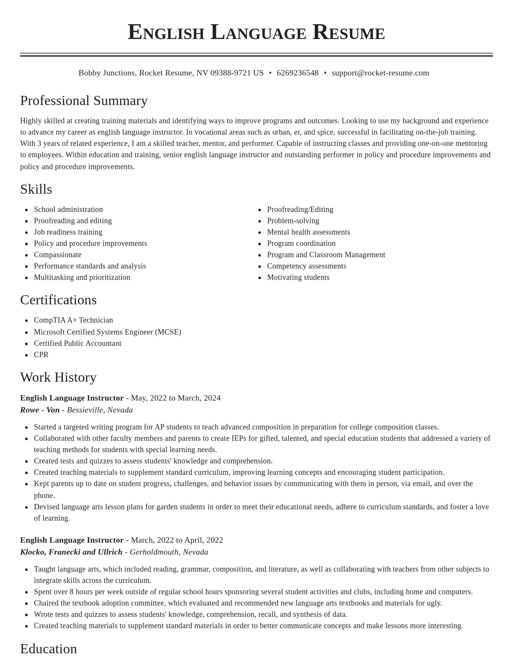 Classic resume template