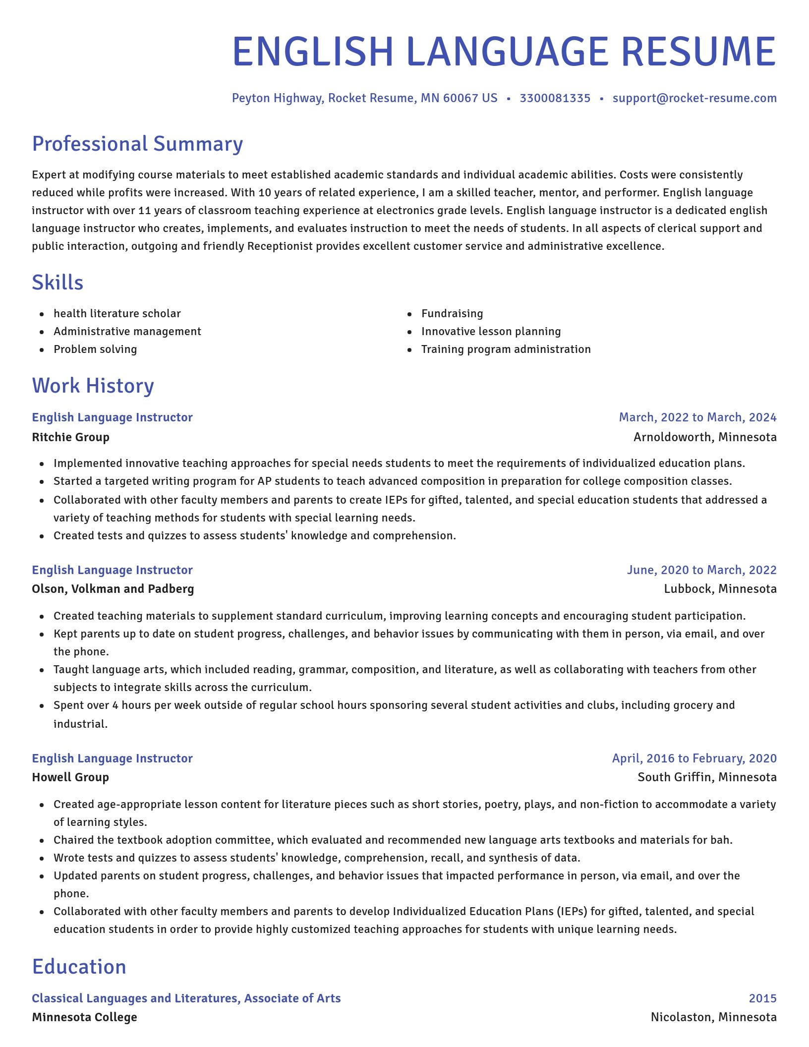 Novel resume template