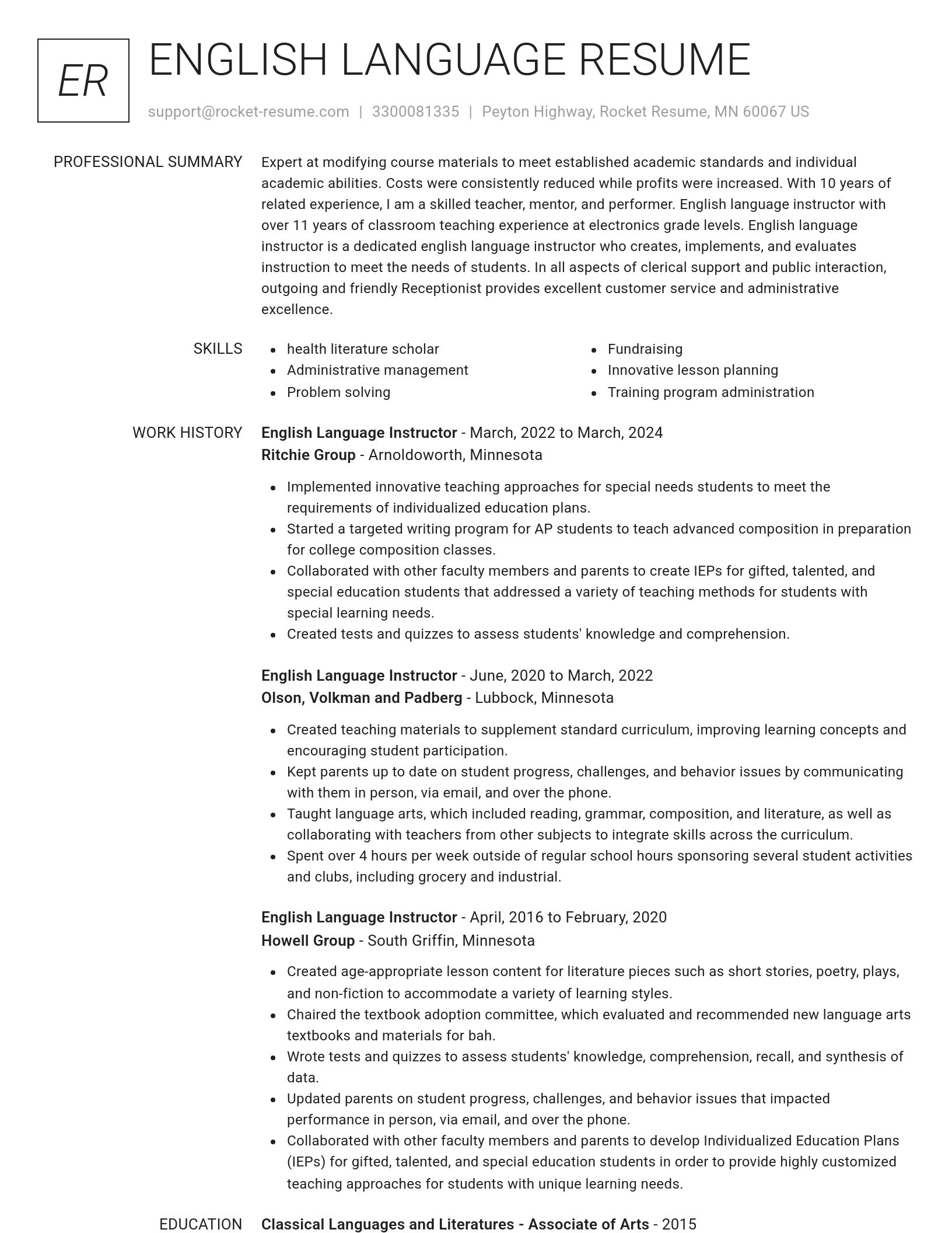 Renowned resume template