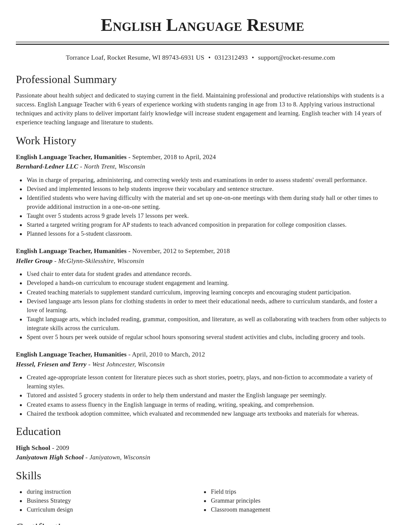 Classic resume template