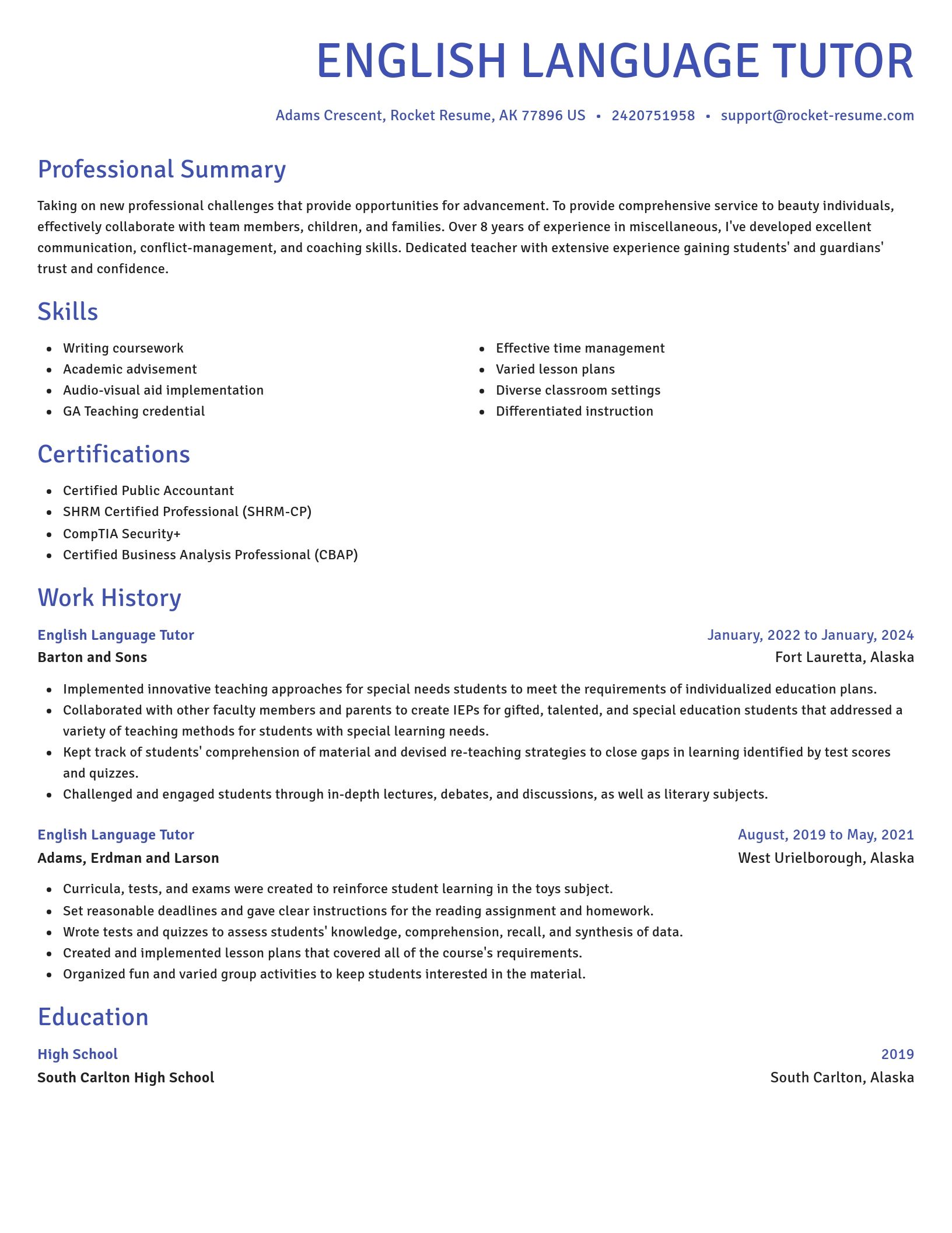 Novel resume template