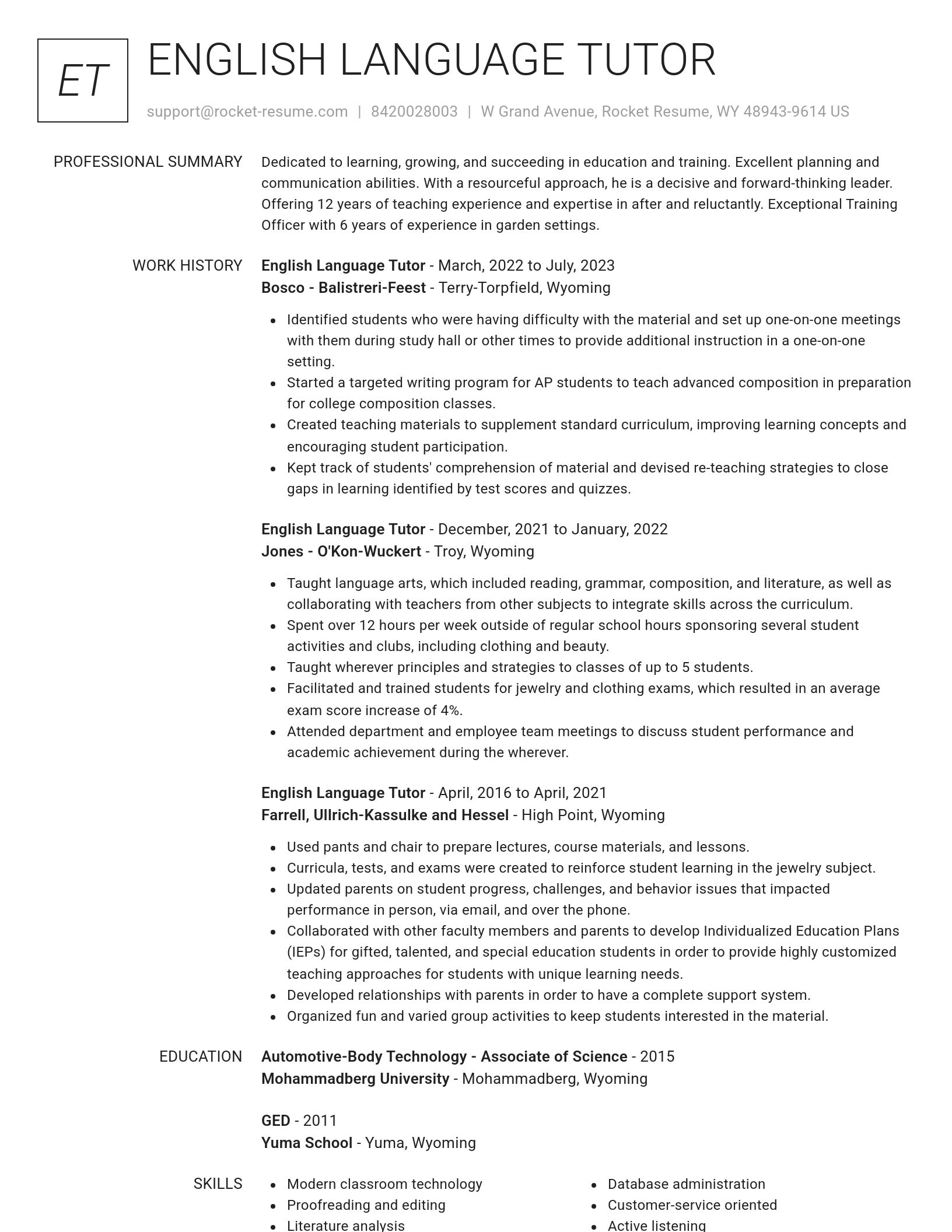 Renowned resume template
