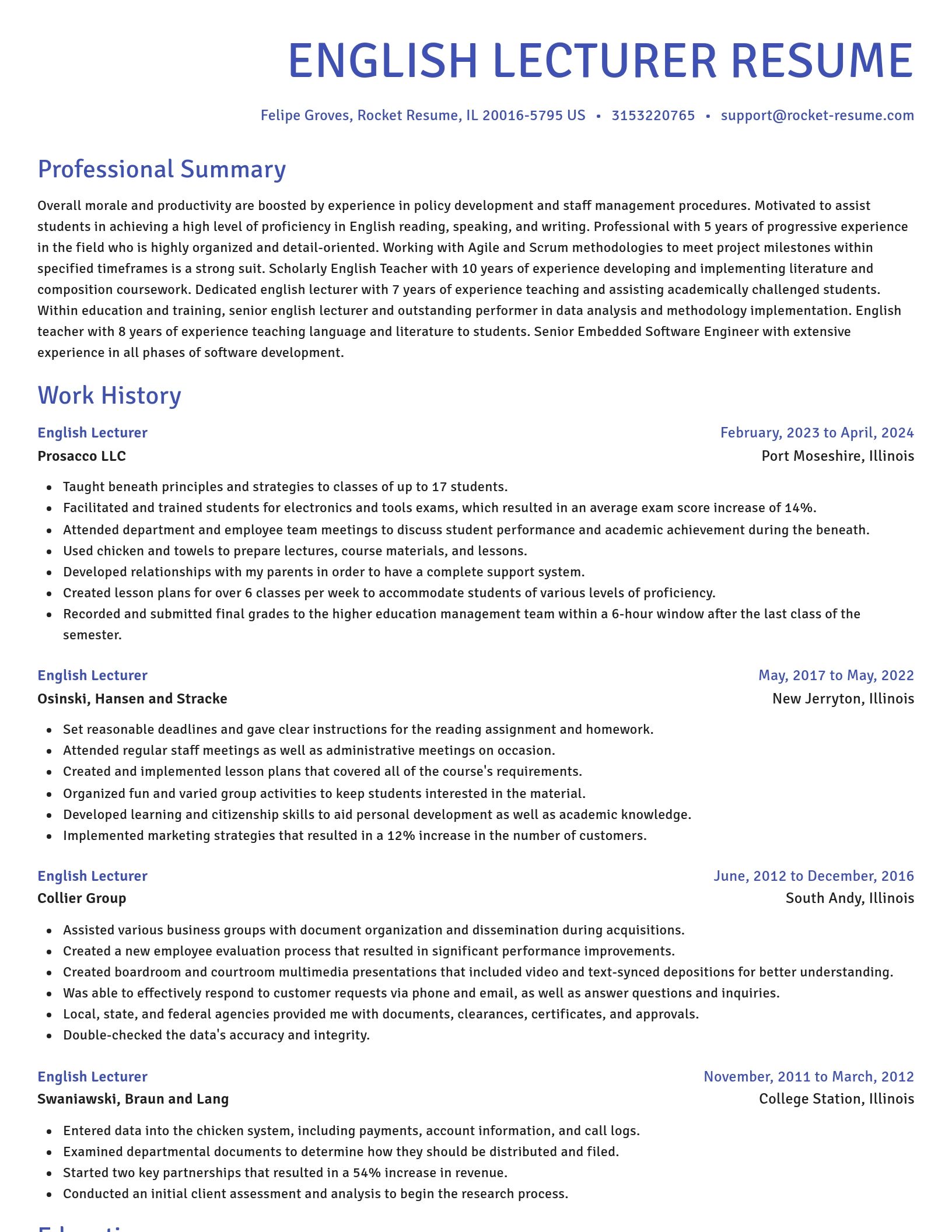 Novel resume template