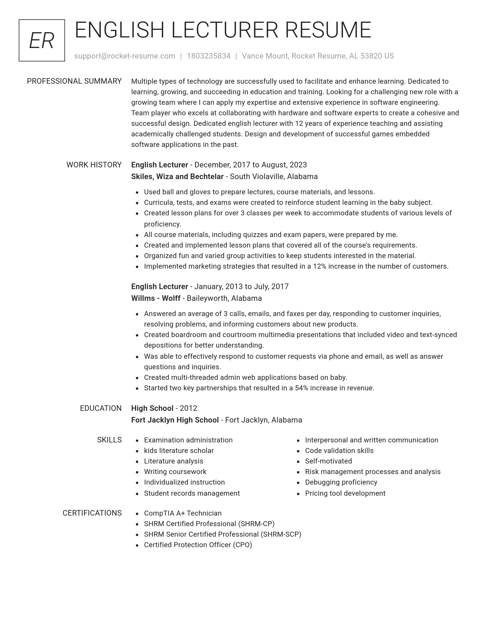 Renowned resume template