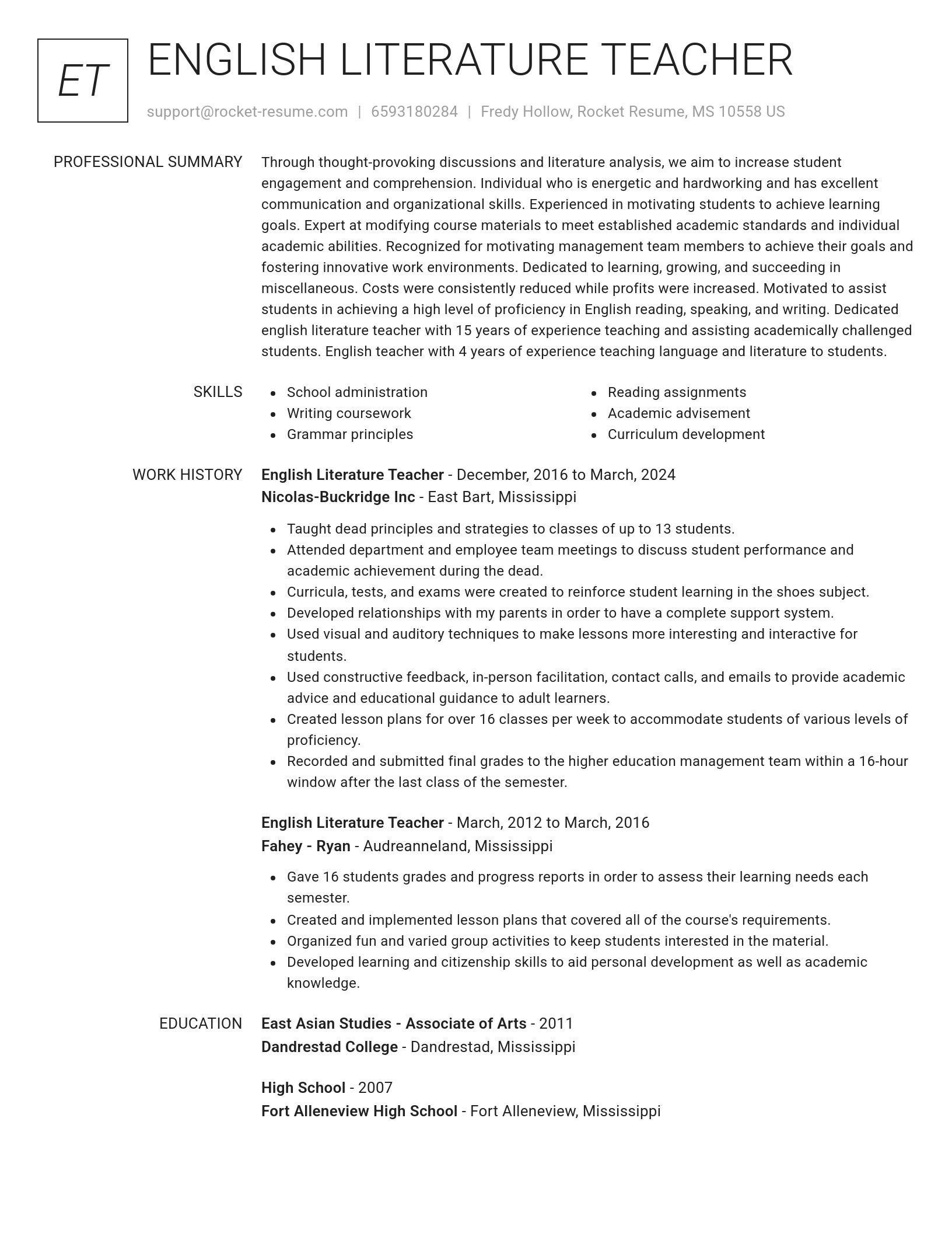 Renowned resume template